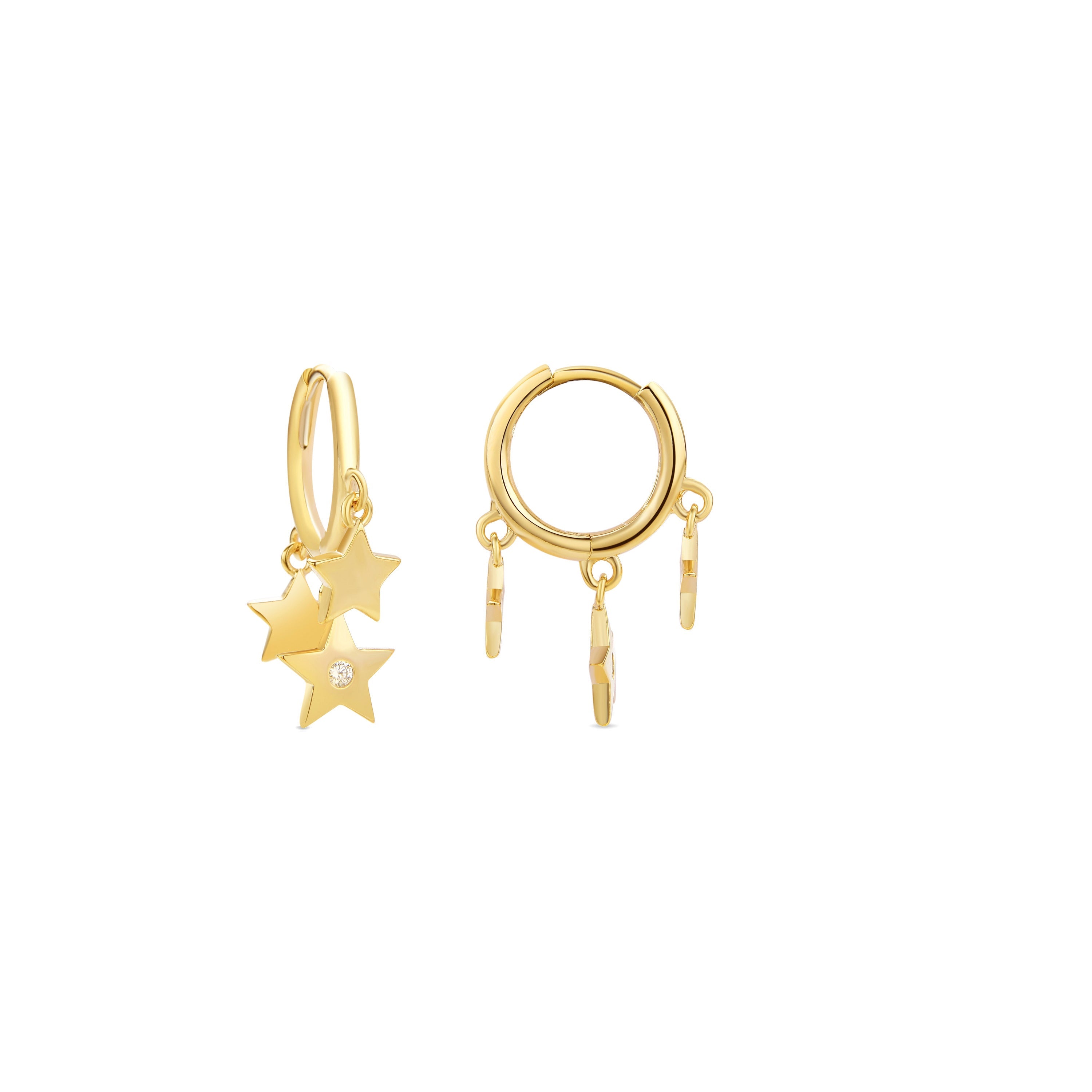 Pendientes de Circonita Brillante acabados en oro amarillo 18K - Estrella