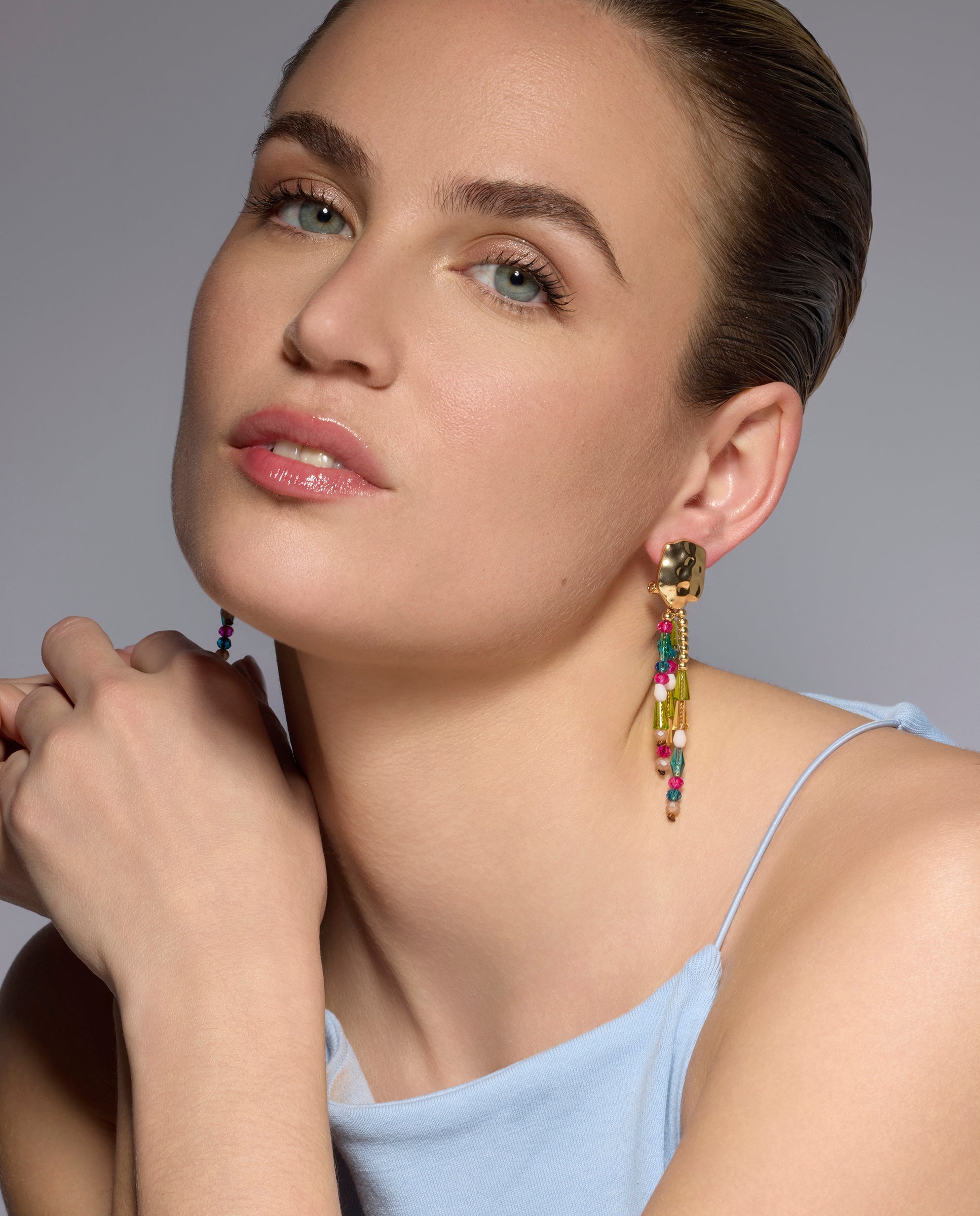 Pendientes acabado oro amarillo de 18k y Cristal Multicolor - Eutha