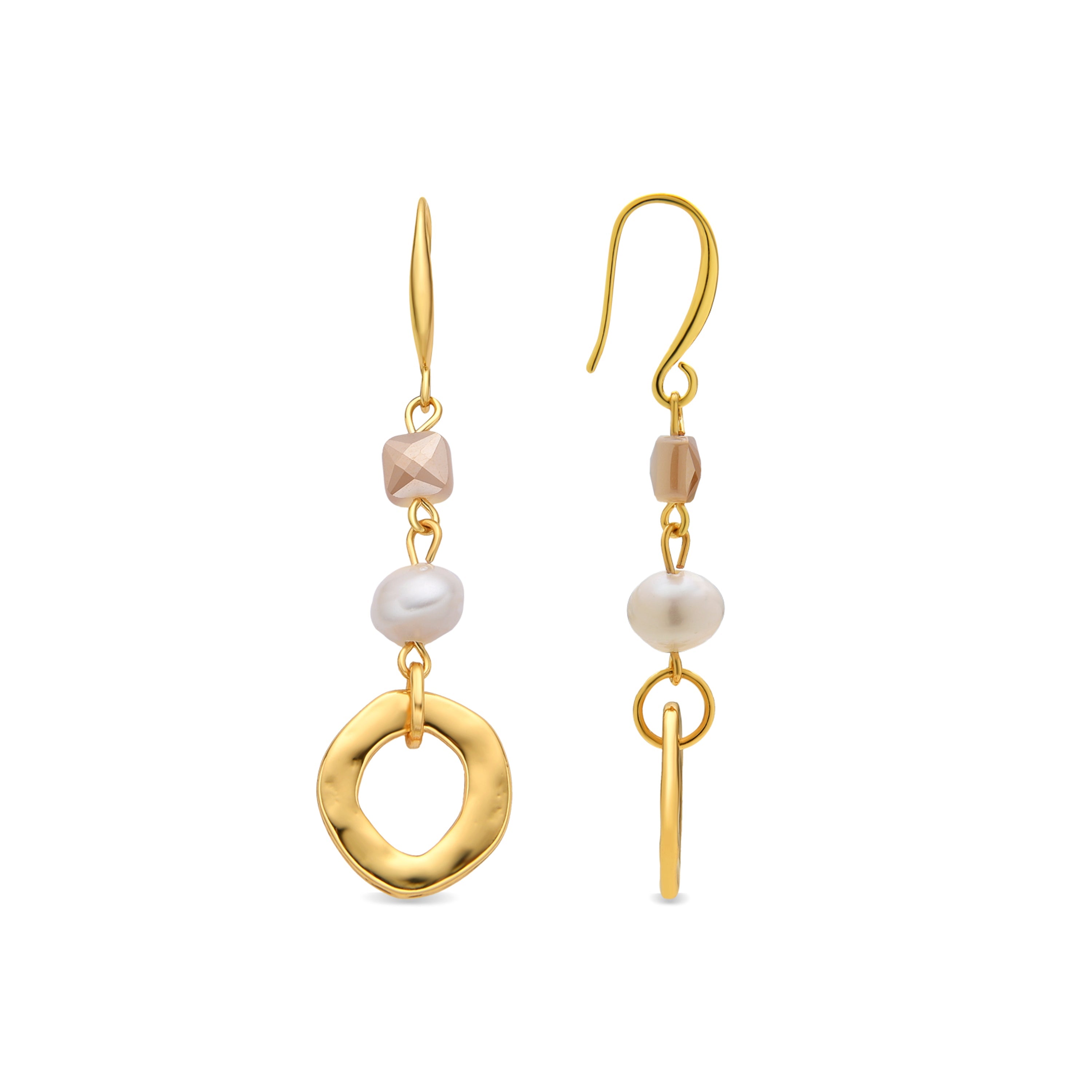 Boucles d'oreilles en or jaune 18k et perle blanche - Diriki