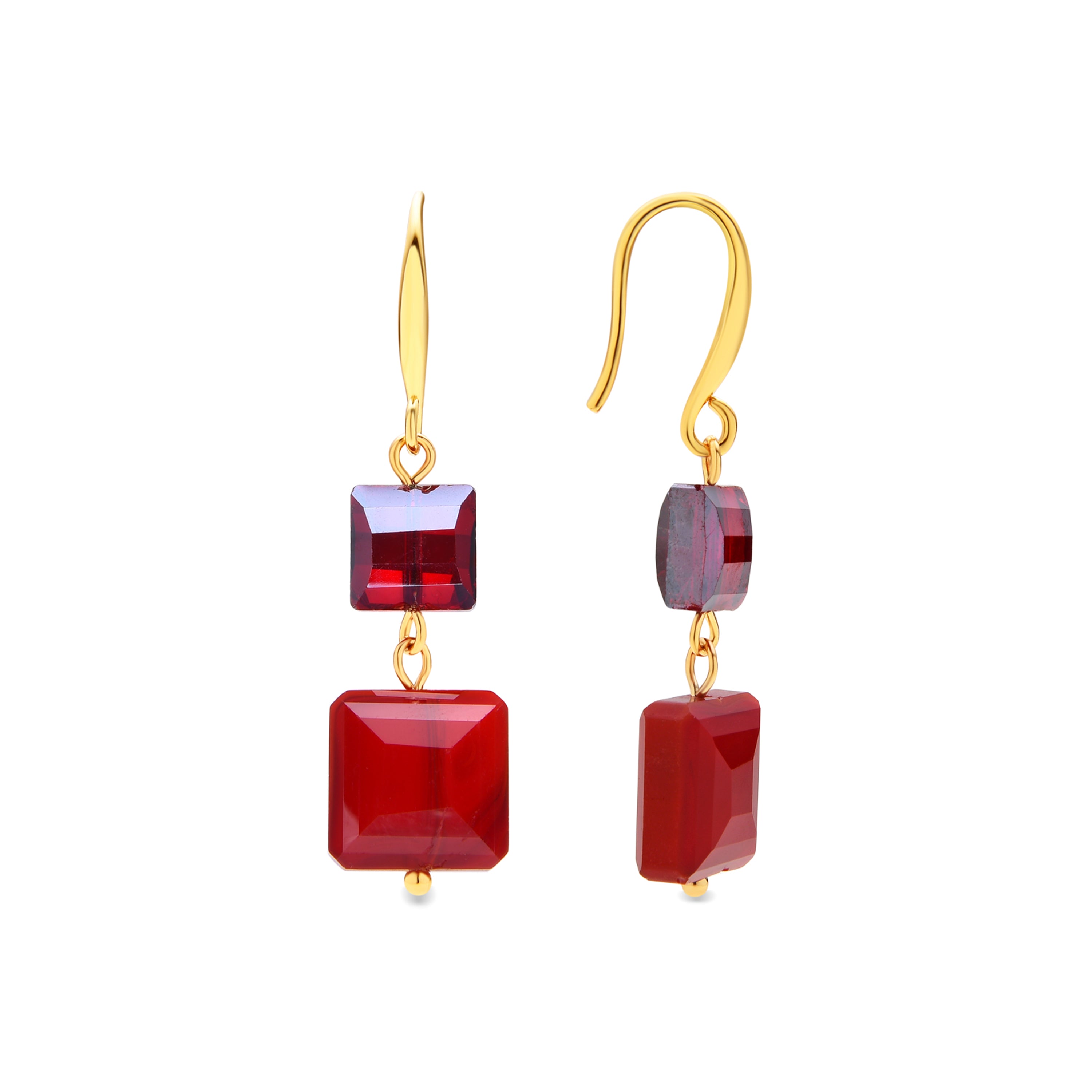 Pendientes acabado oro amarillo de 18k y Cristal Rojo - Yasba