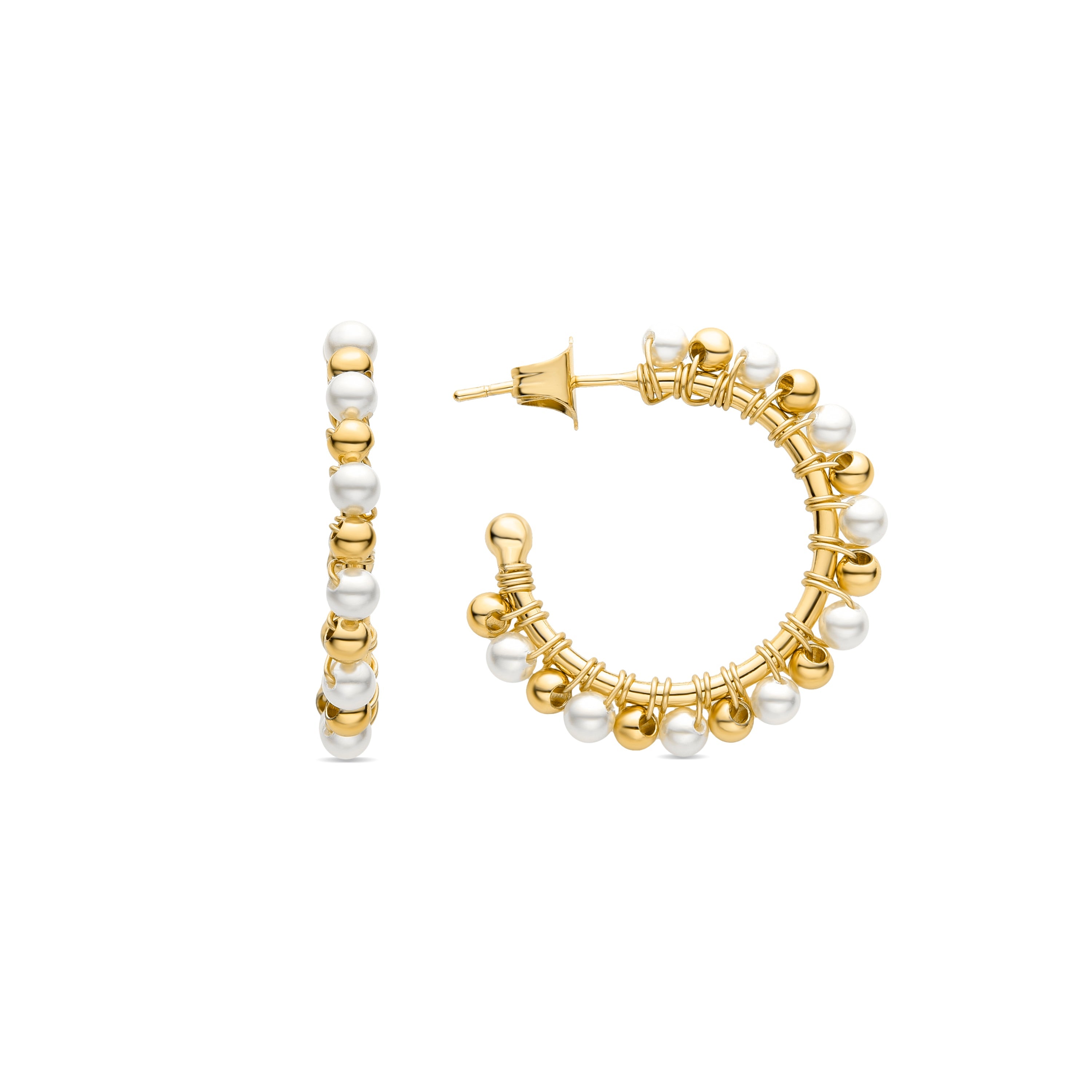 Pendientes de Perla Blanca acabados en oro amarillo 18K - Aiel