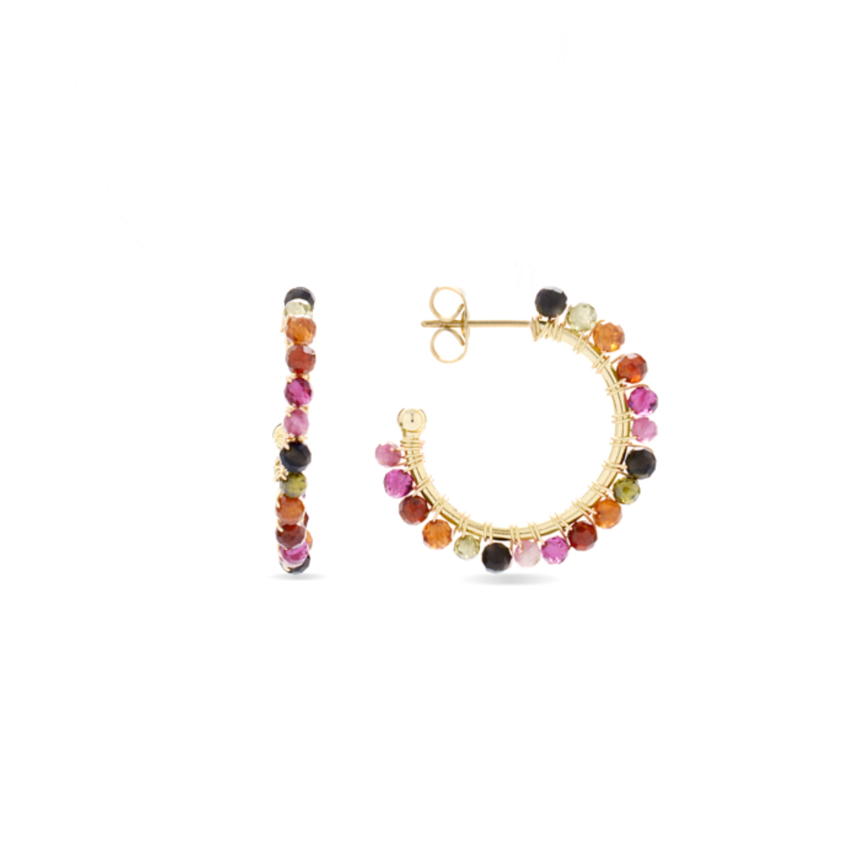 Boucles d'oreilles en tourmaline multicolore finies en or jaune 18K - Aiel