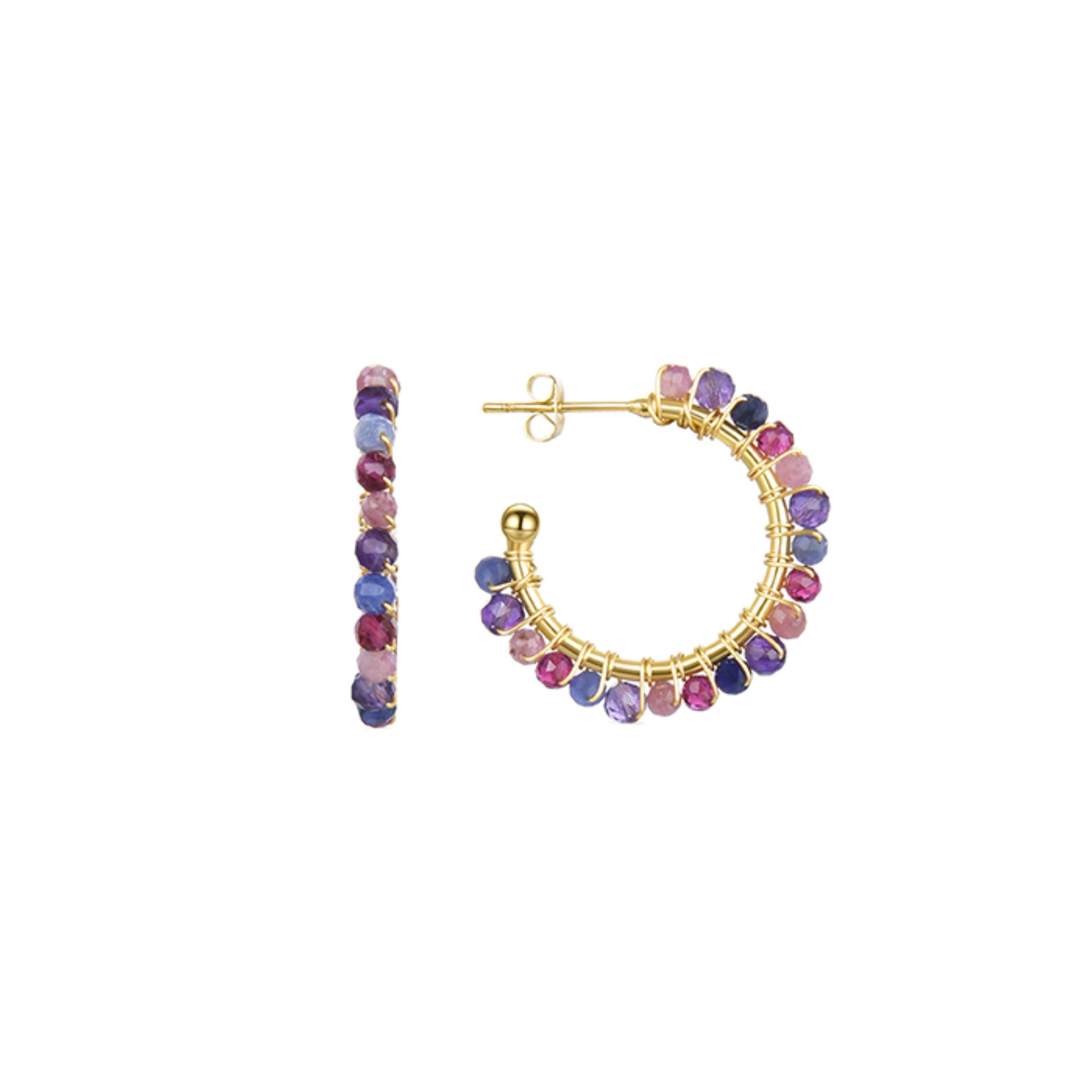 Pendientes de Cristal Morado acabados en oro amarillo 18K - Aiel