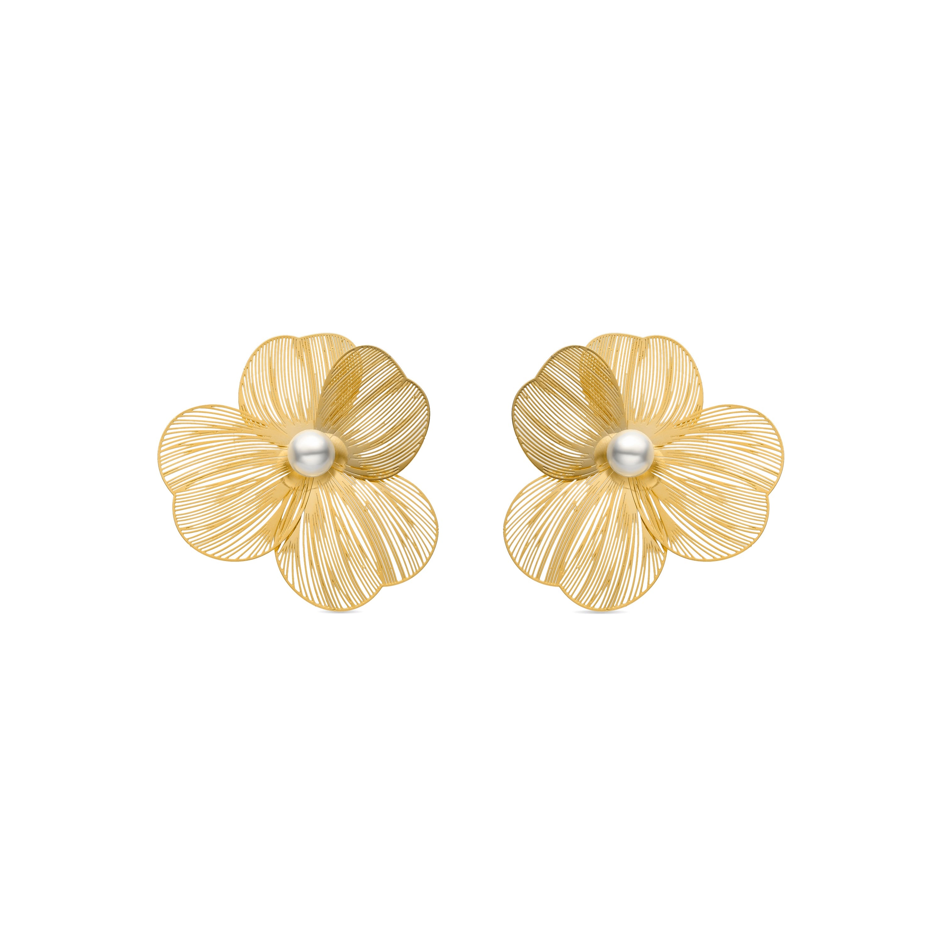 Pendientes de Perla Blanca acabados en oro amarillo 18K - Leina