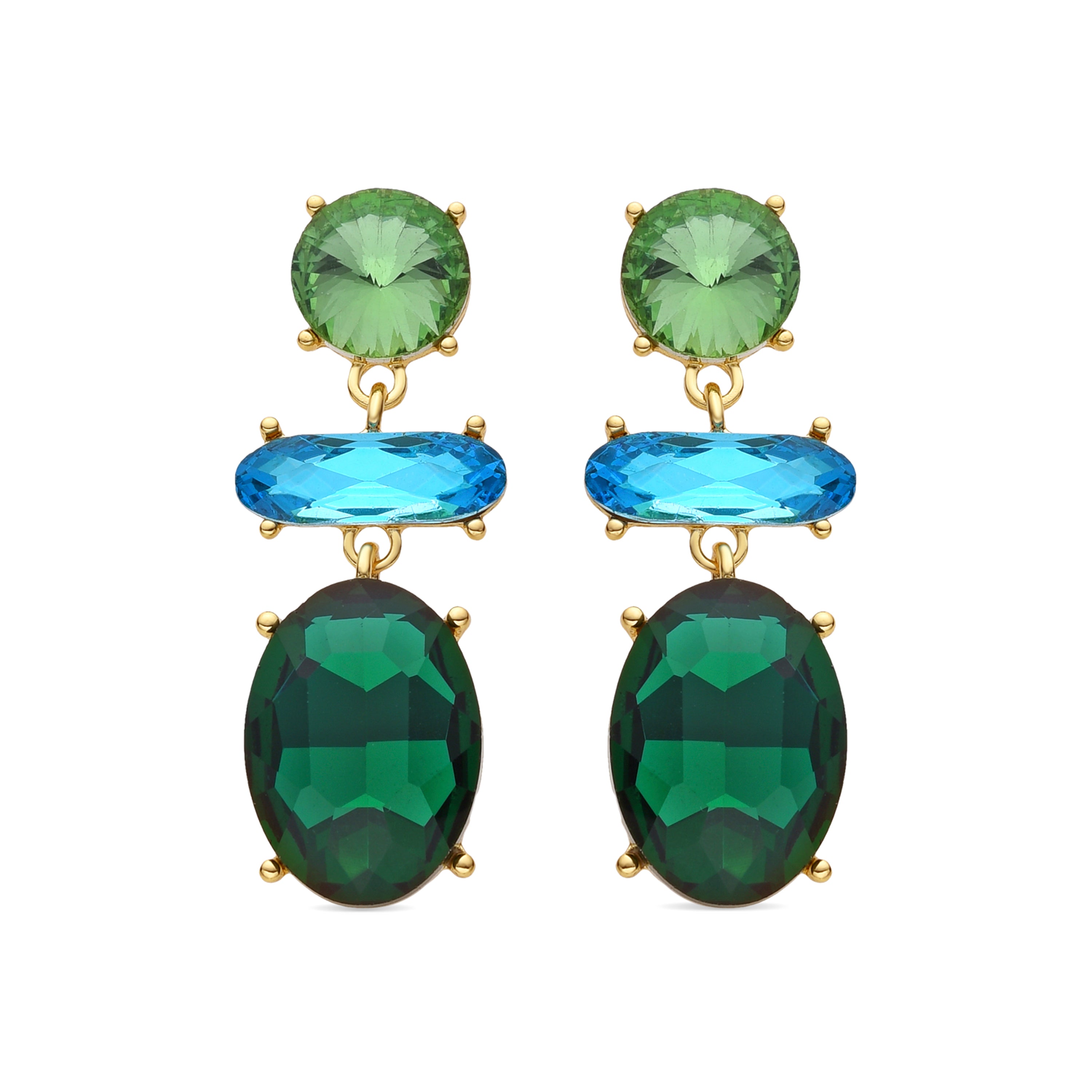 Pendientes de Cristal Verde acabados en oro amarillo 18K - Mekon