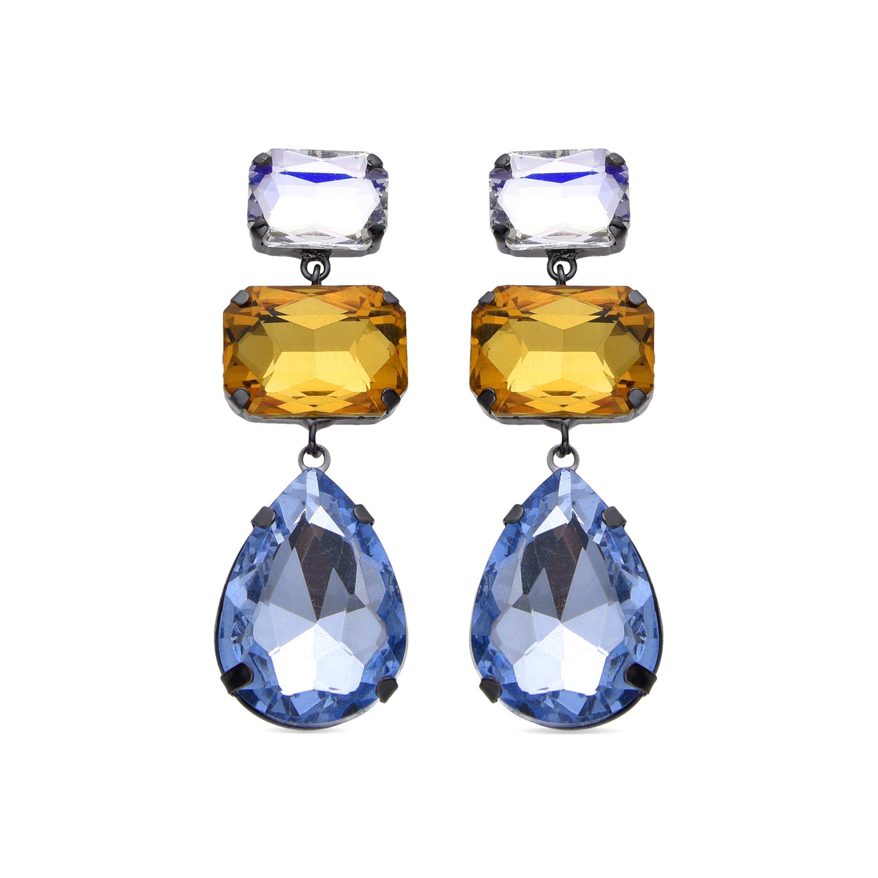 Pendientes de Cristal Azul acabados en oro amarillo 18K - Ifar