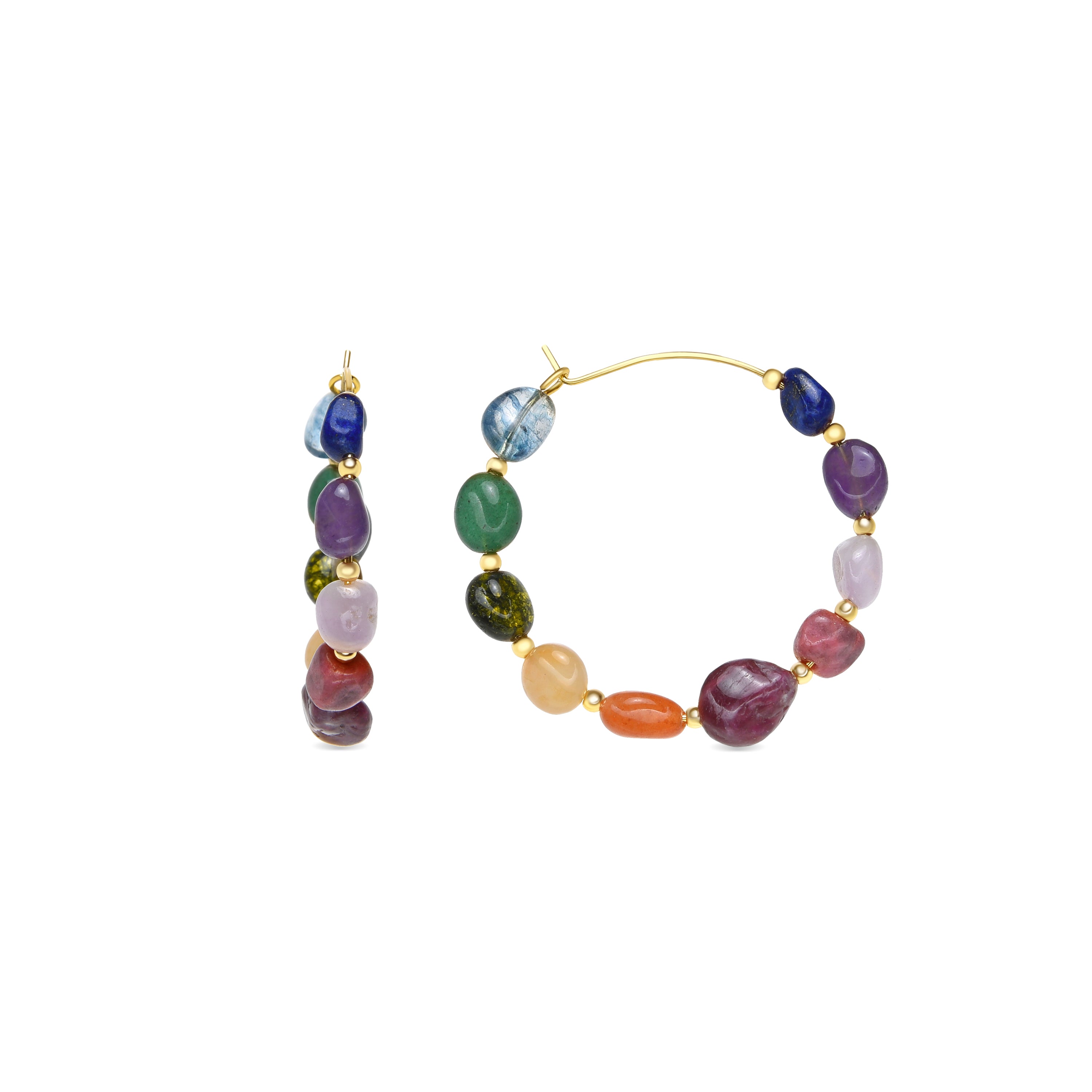 Pendientes acabado oro amarillo de 18k y Multicolor Piedra Natural - Umavi