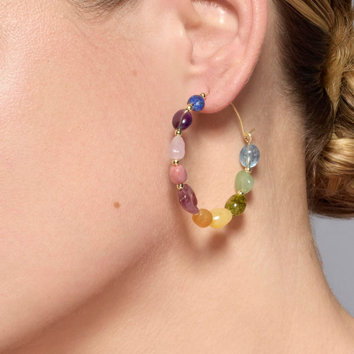 Pendientes acabado oro amarillo de 18k y Multicolor Piedra Natural - Umavi