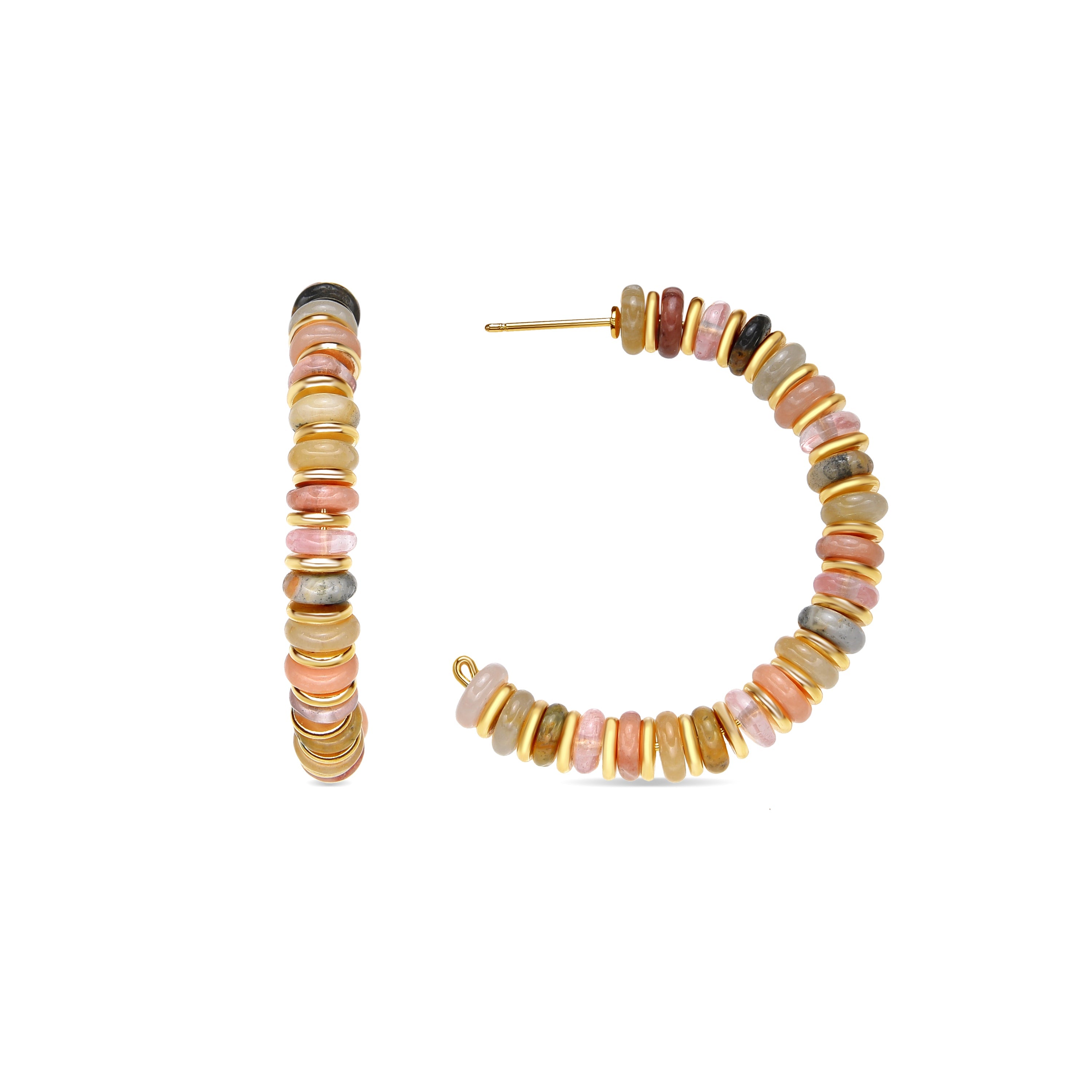 Pendientes acabado oro amarillo de 18k y Multicolor Piedra Natural - Onisu