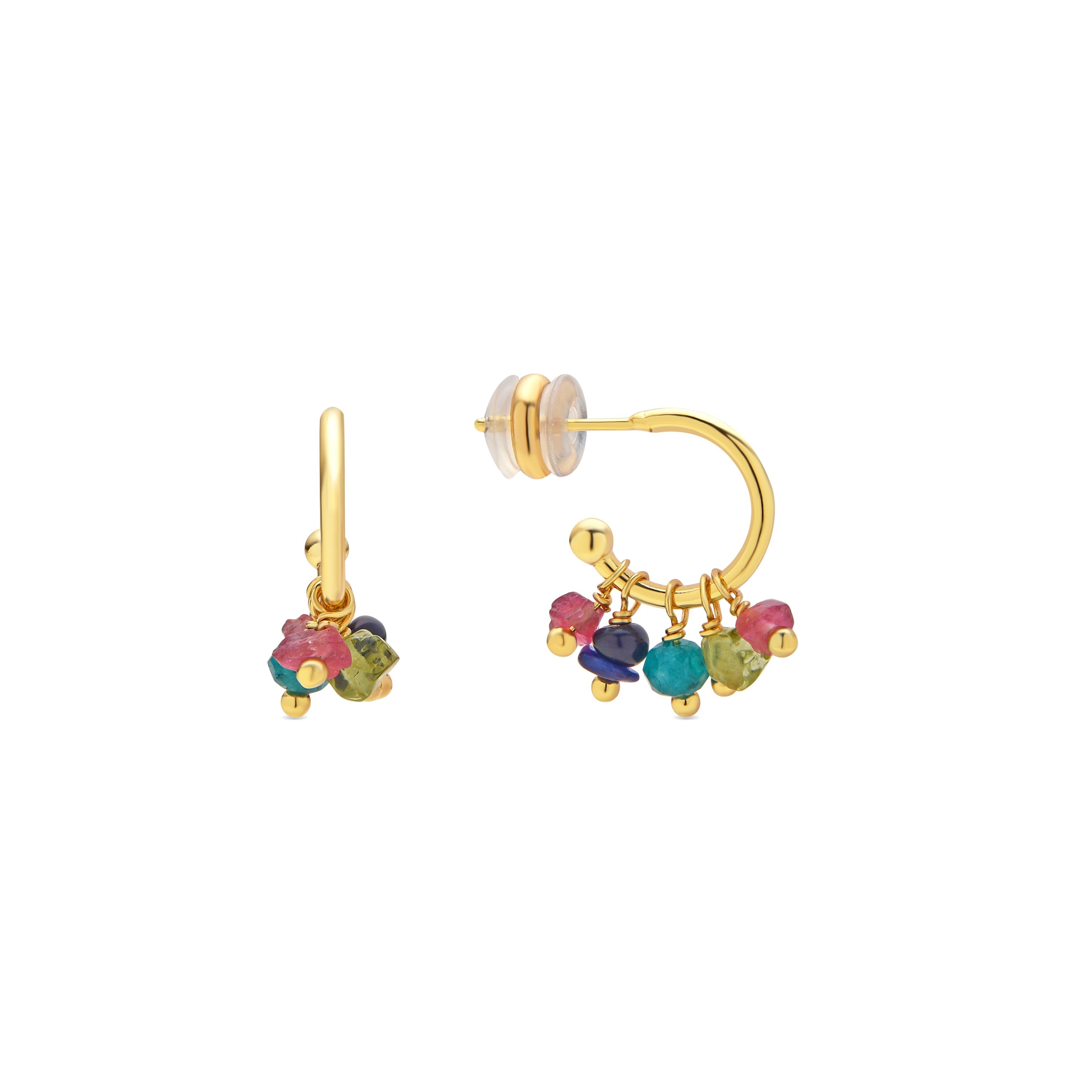 Pendientes acabado oro amarillo de 18k y Multicolor Piedra Natural - Onisu