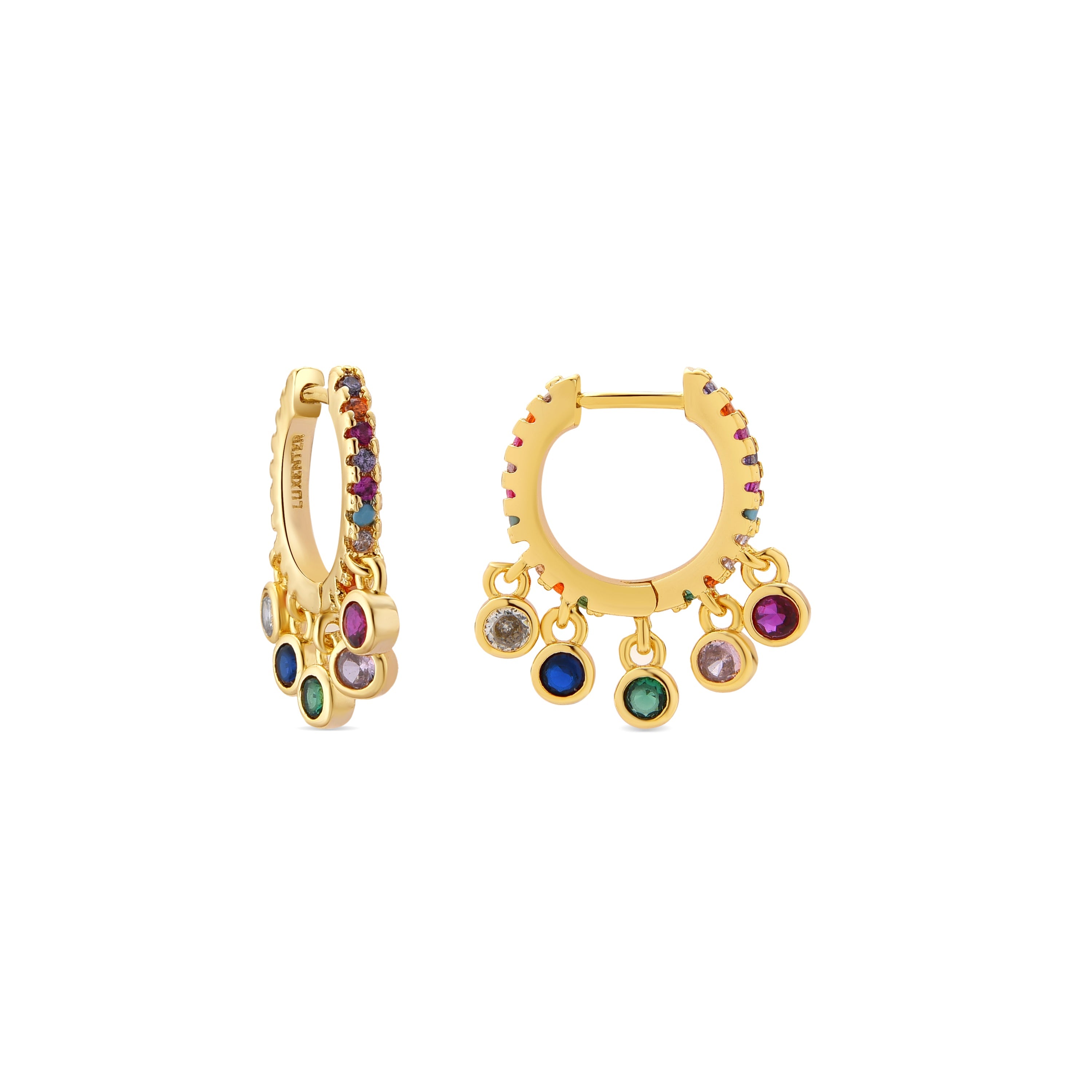 Pendientes acabado oro amarillo de 18k y Circonita Multicolor - Yaskim
