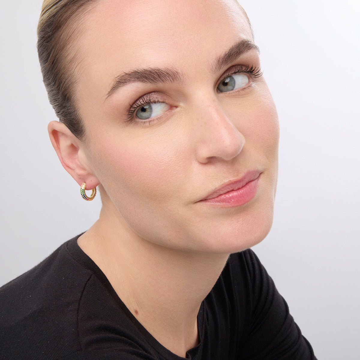 Pendientes acabado oro amarillo de 18k y Circonita Multicolor - Lesrat