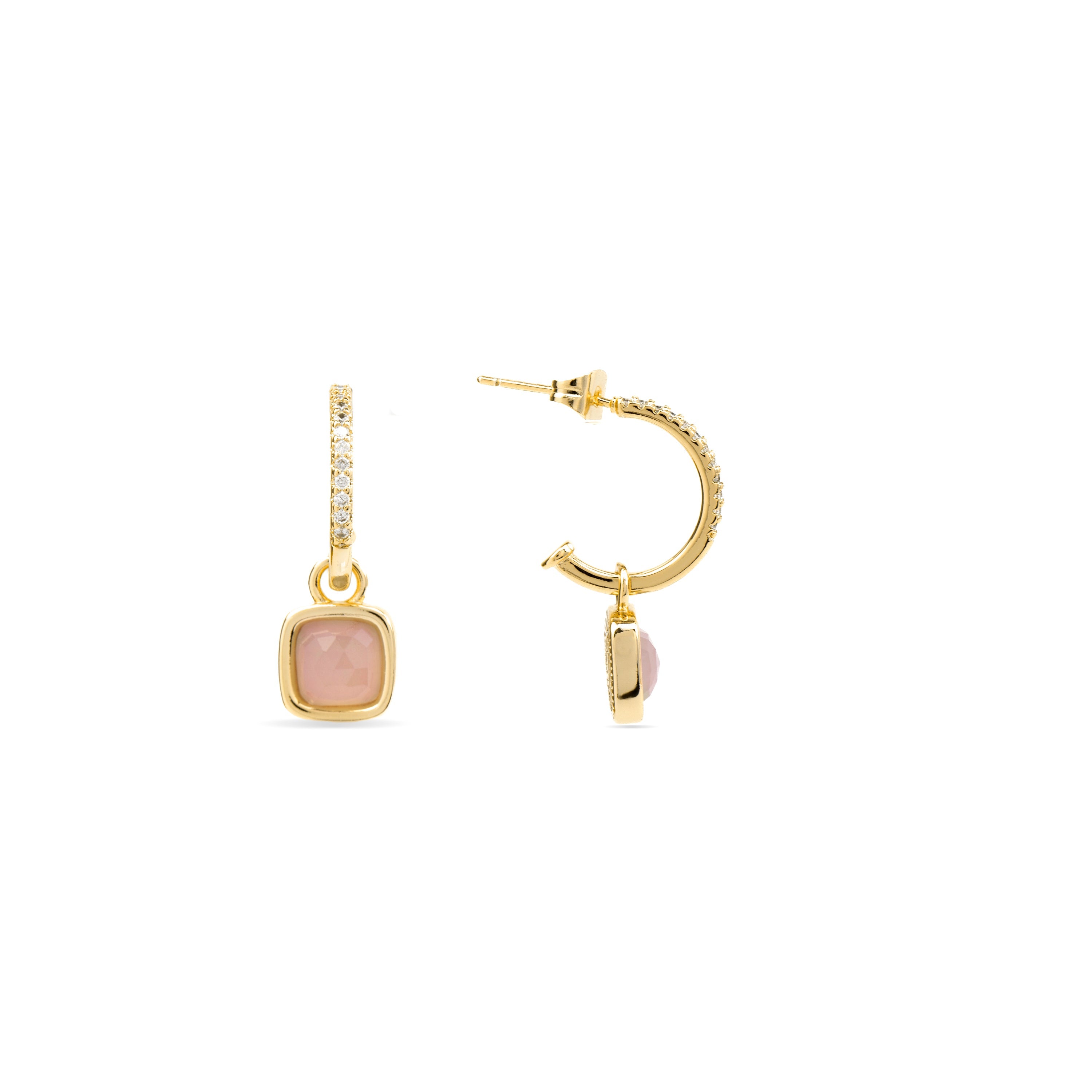 Pendientes de Cuarzo Rosa acabados en oro amarillo 18K - Nyahau