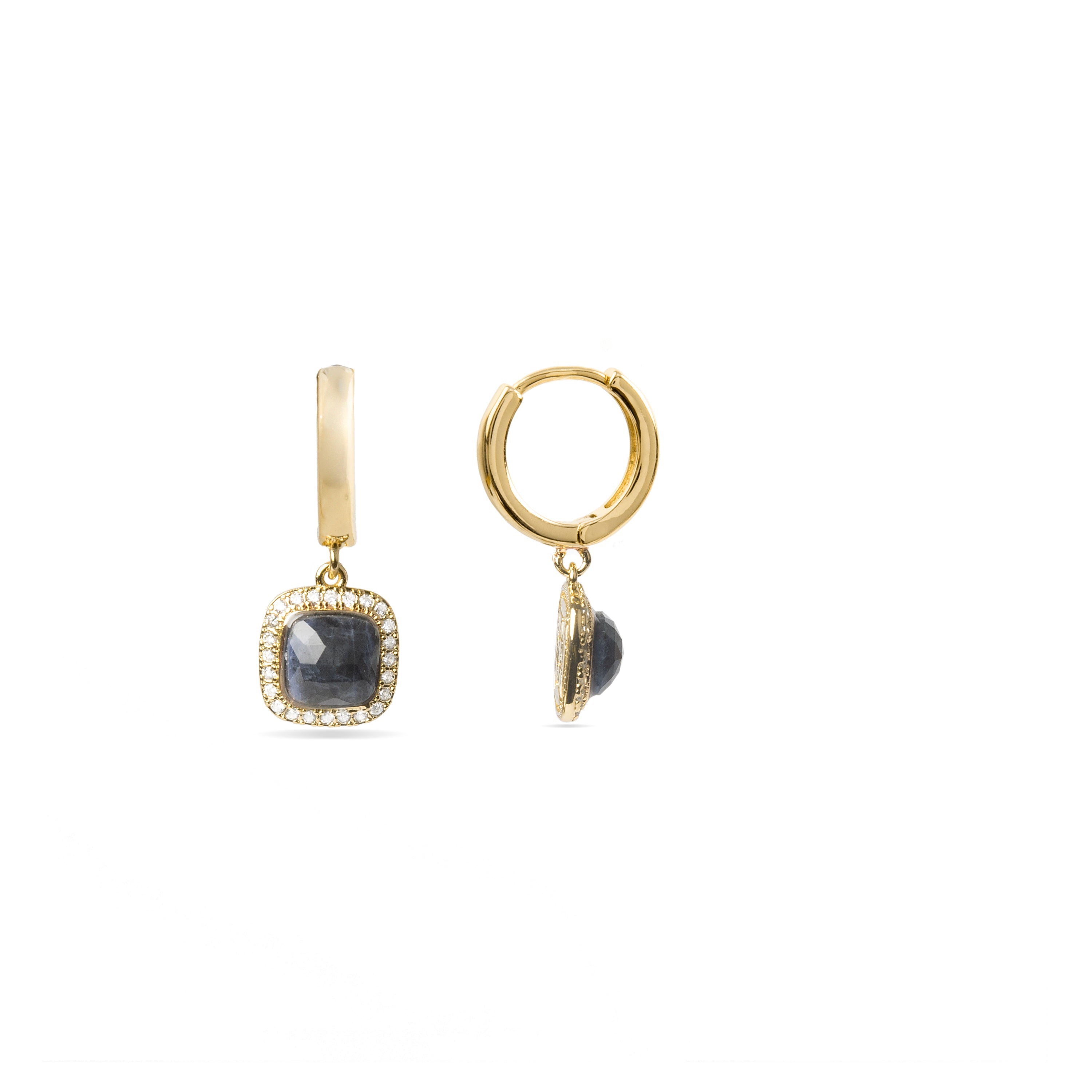 Pendientes con Cristal Azul Oscuro acabados en oro amarillo 18K - Liw
