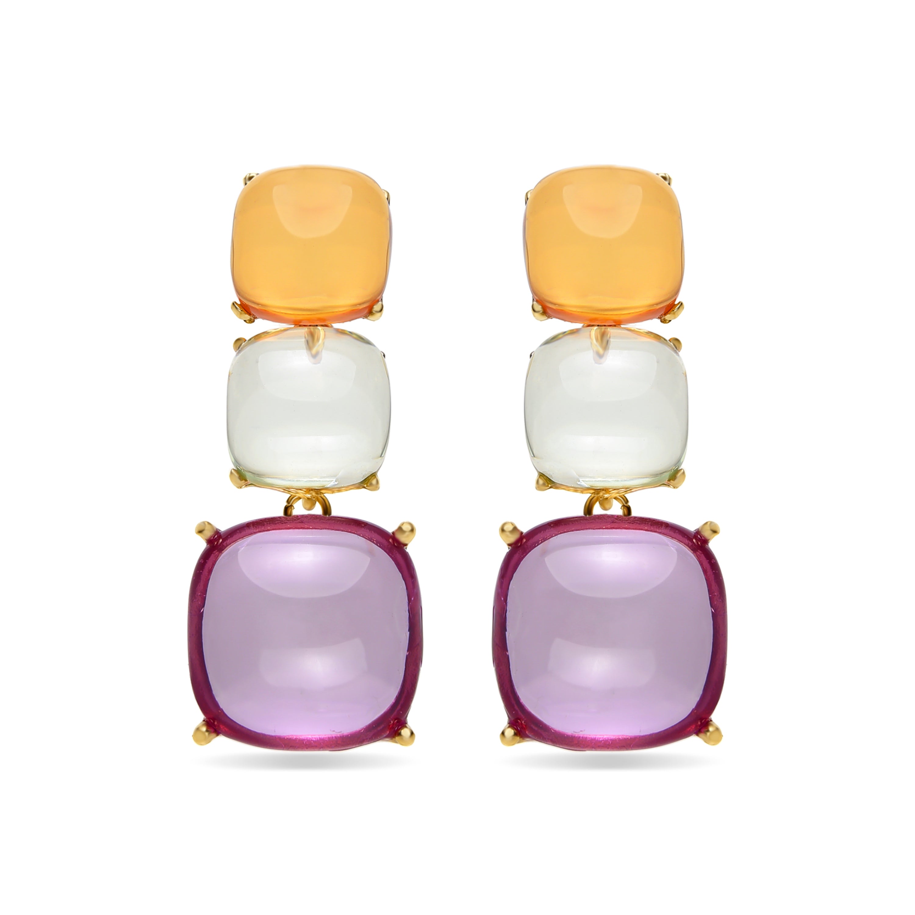 Boucles d'oreilles en cristal multicolore finies en or jaune 18K - Narion