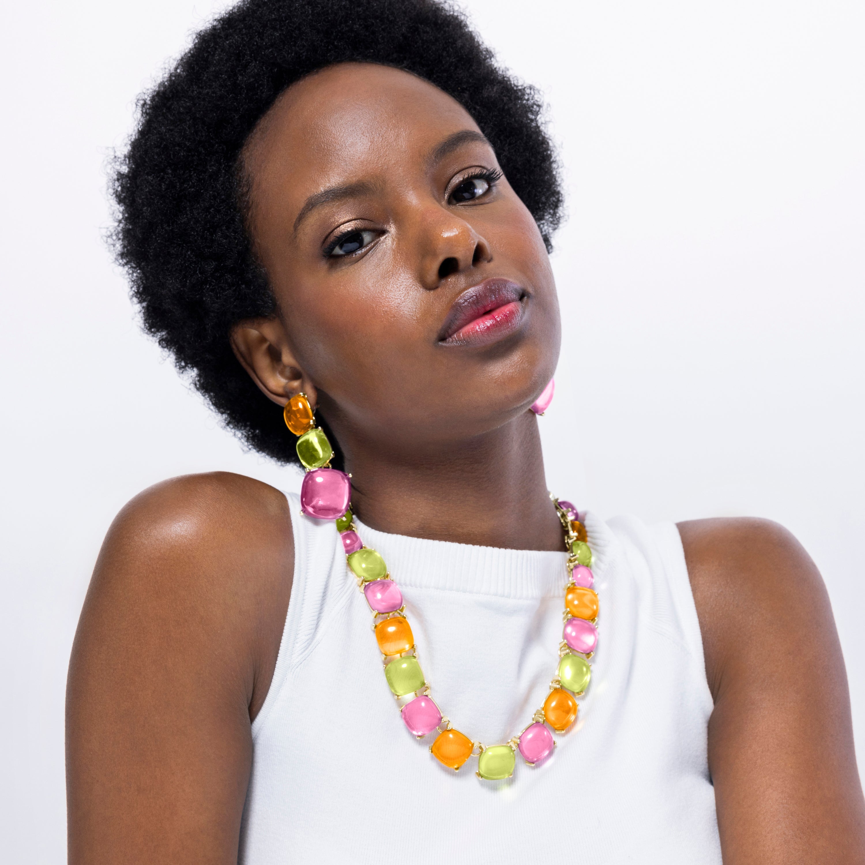 Boucles d'oreilles en cristal multicolore finies en or jaune 18K - Narion