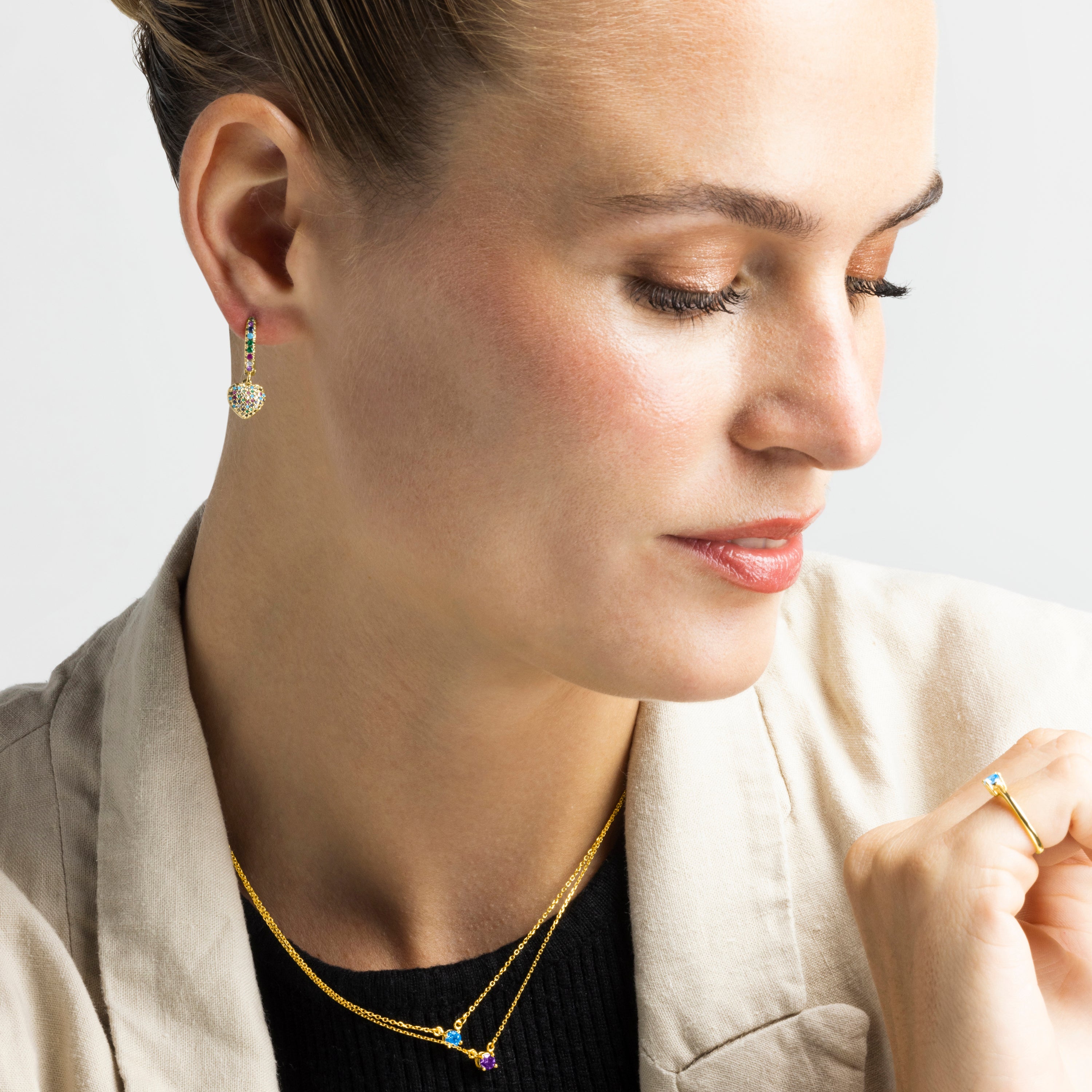 Pendientes de Circonita Multicolor acabados en oro amarillo 18K - Lethrax