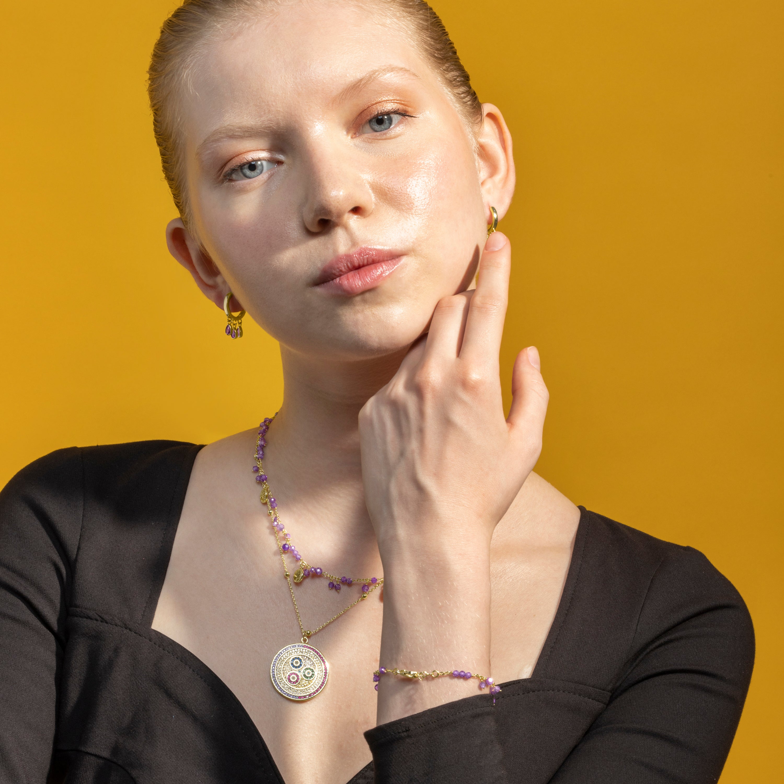 Pendientes de Circonita Amatista acabados en oro amarillo 18K - Atzul