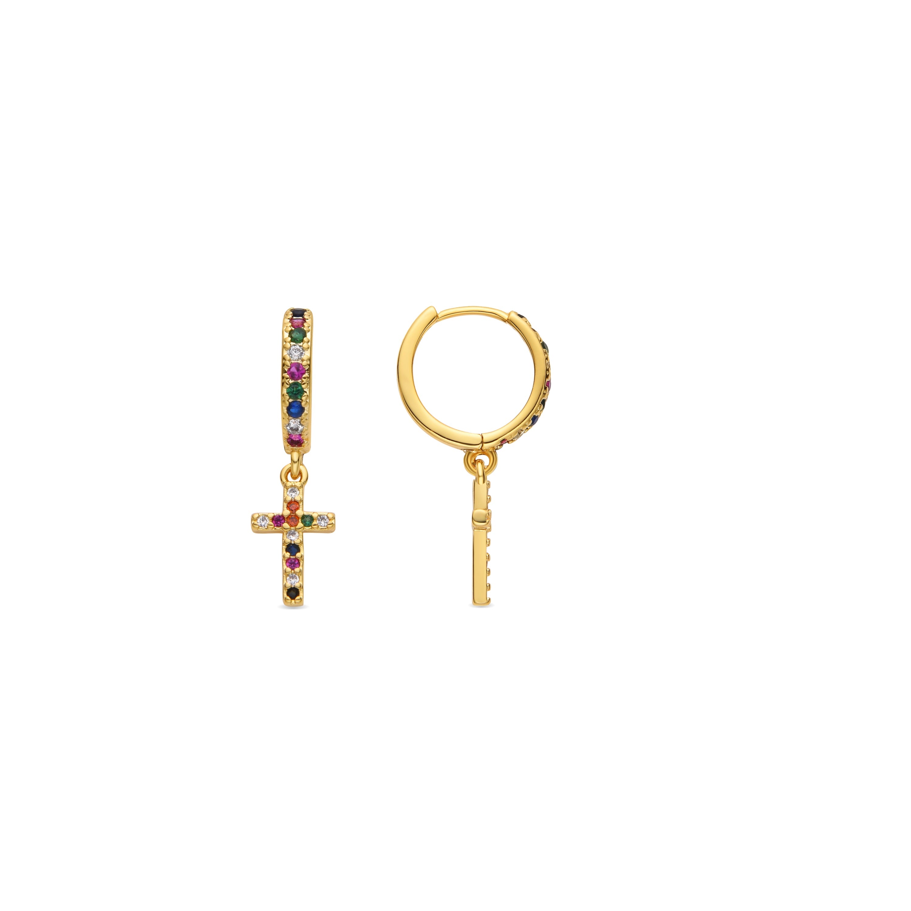 Pendientes con Circonita Multicolor acabado oro 18k - Zemu
