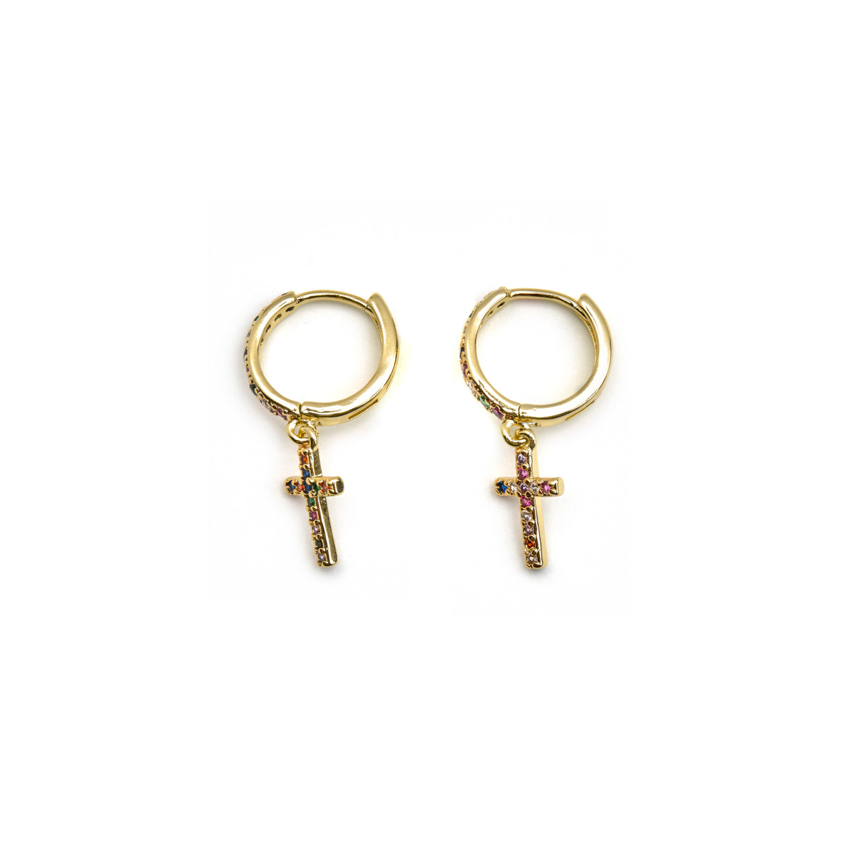 Pendientes con Circonita Multicolor acabado oro 18k - Zemu