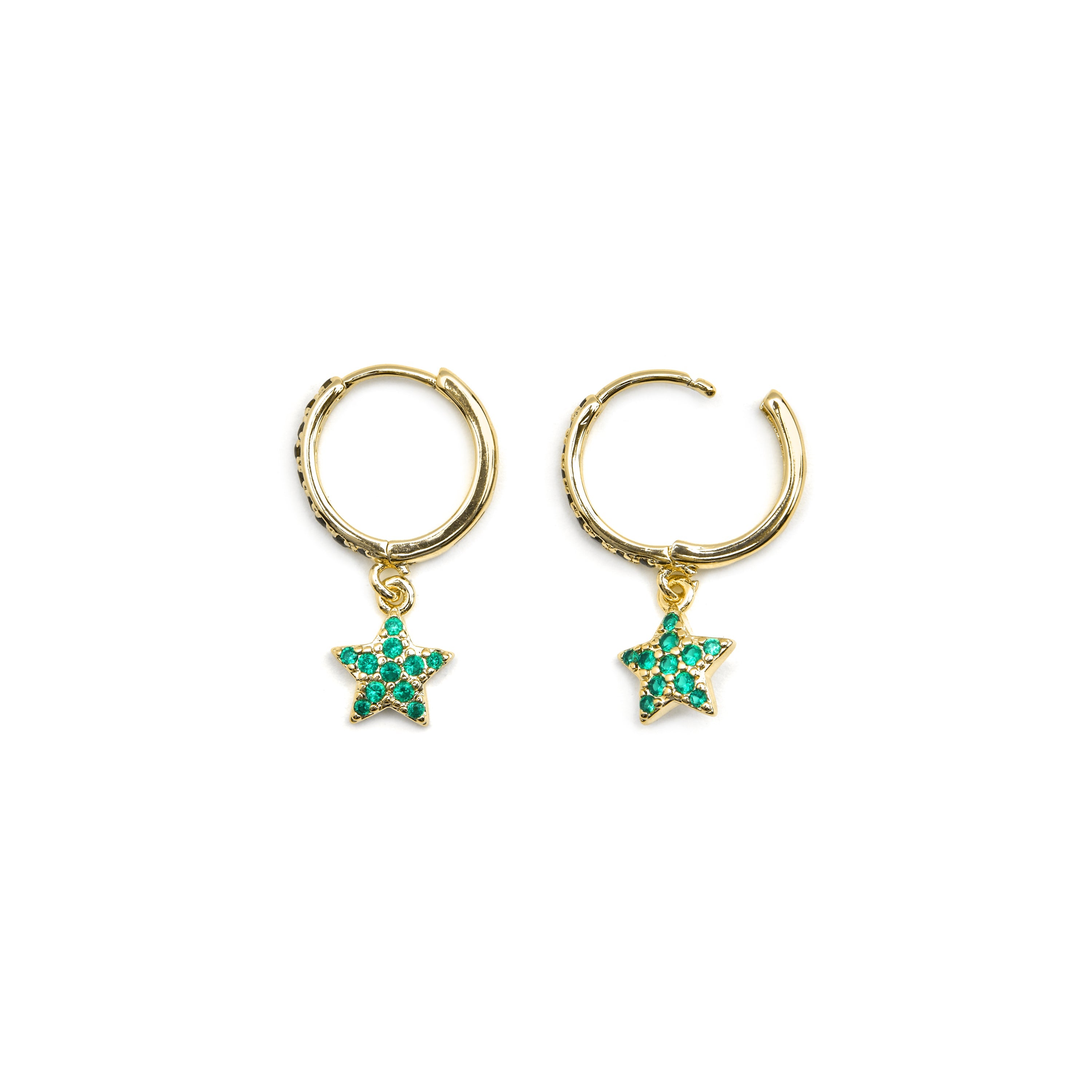 Pendientes con Circonita Esmeralda acabado oro 18k - Elinia