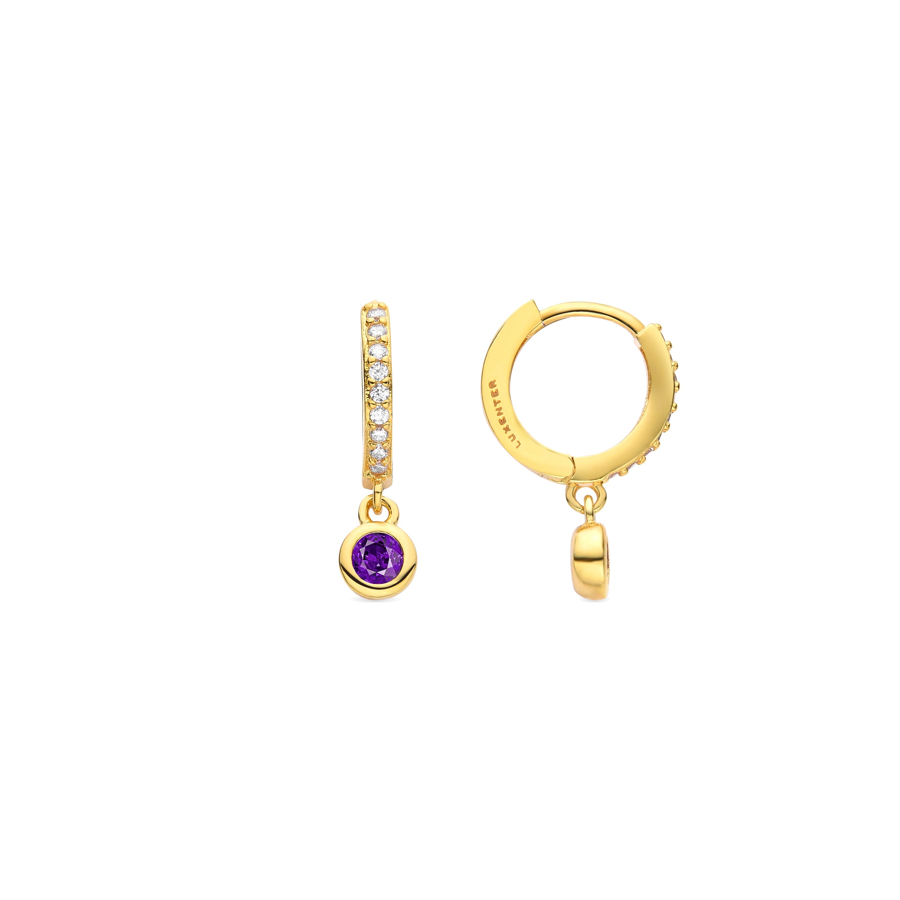 Pendientes de Circonita Amatista acabados en oro amarillo 18K - Warlah