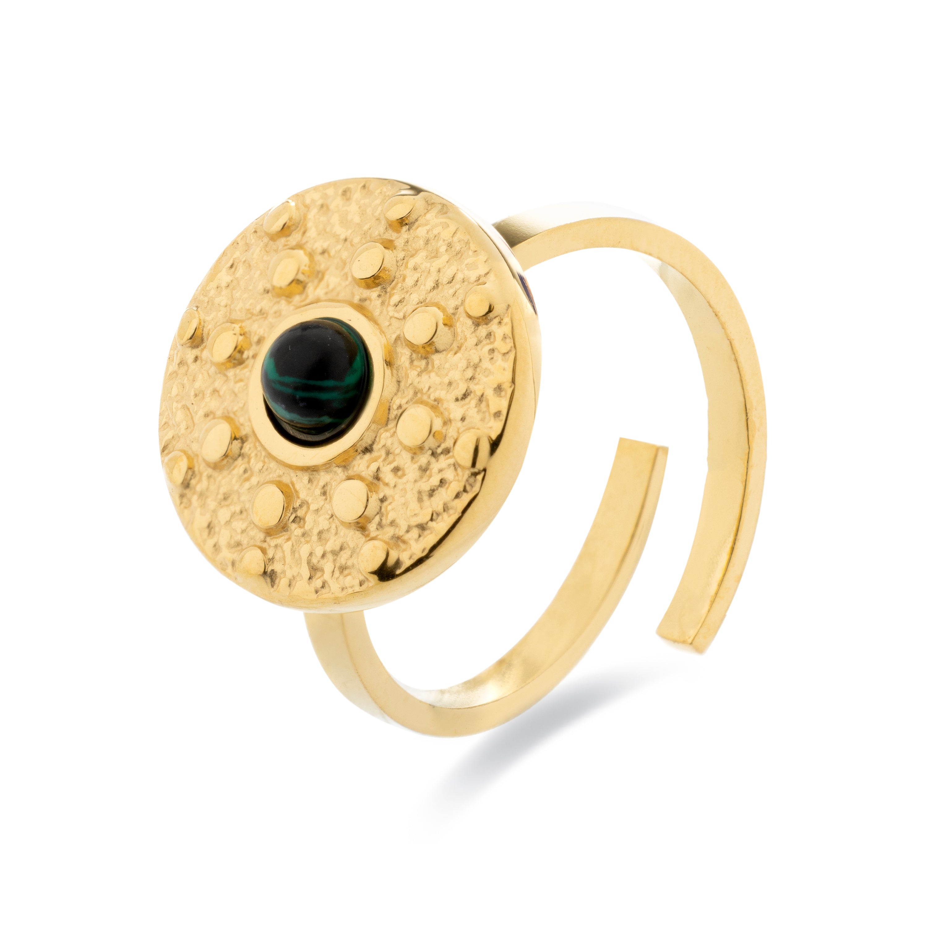 Anillo de Malaquita acabado en oro amarillo 18K- Elknu