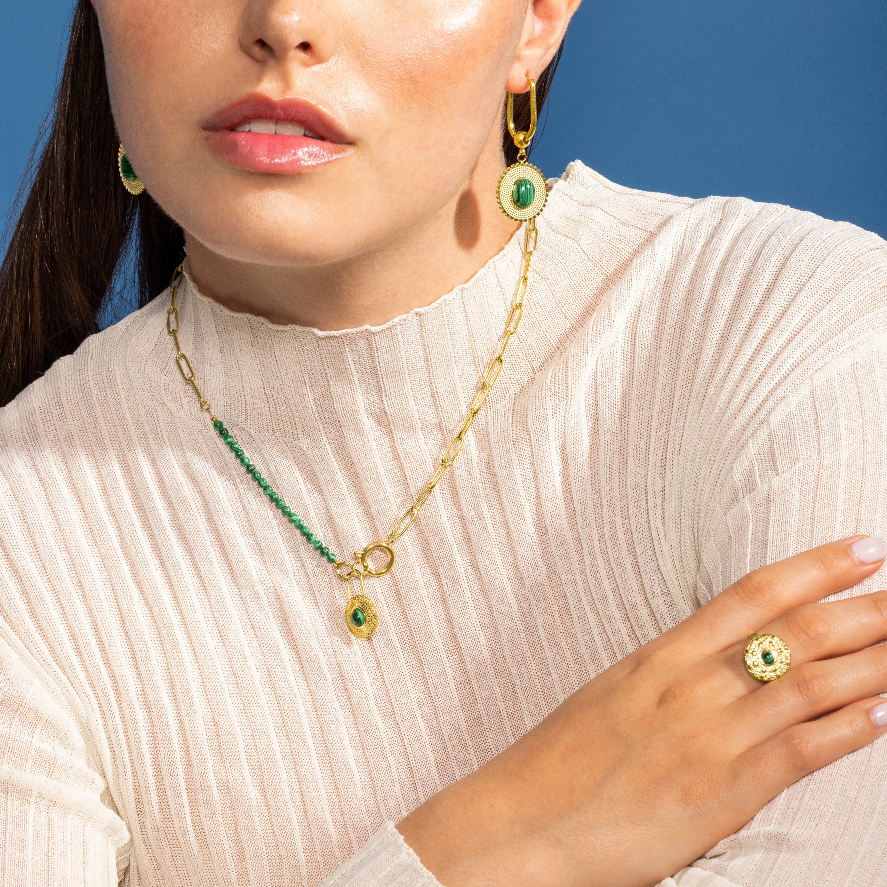 Malachitring mit 18K Gelbgold-Finish - Elknu