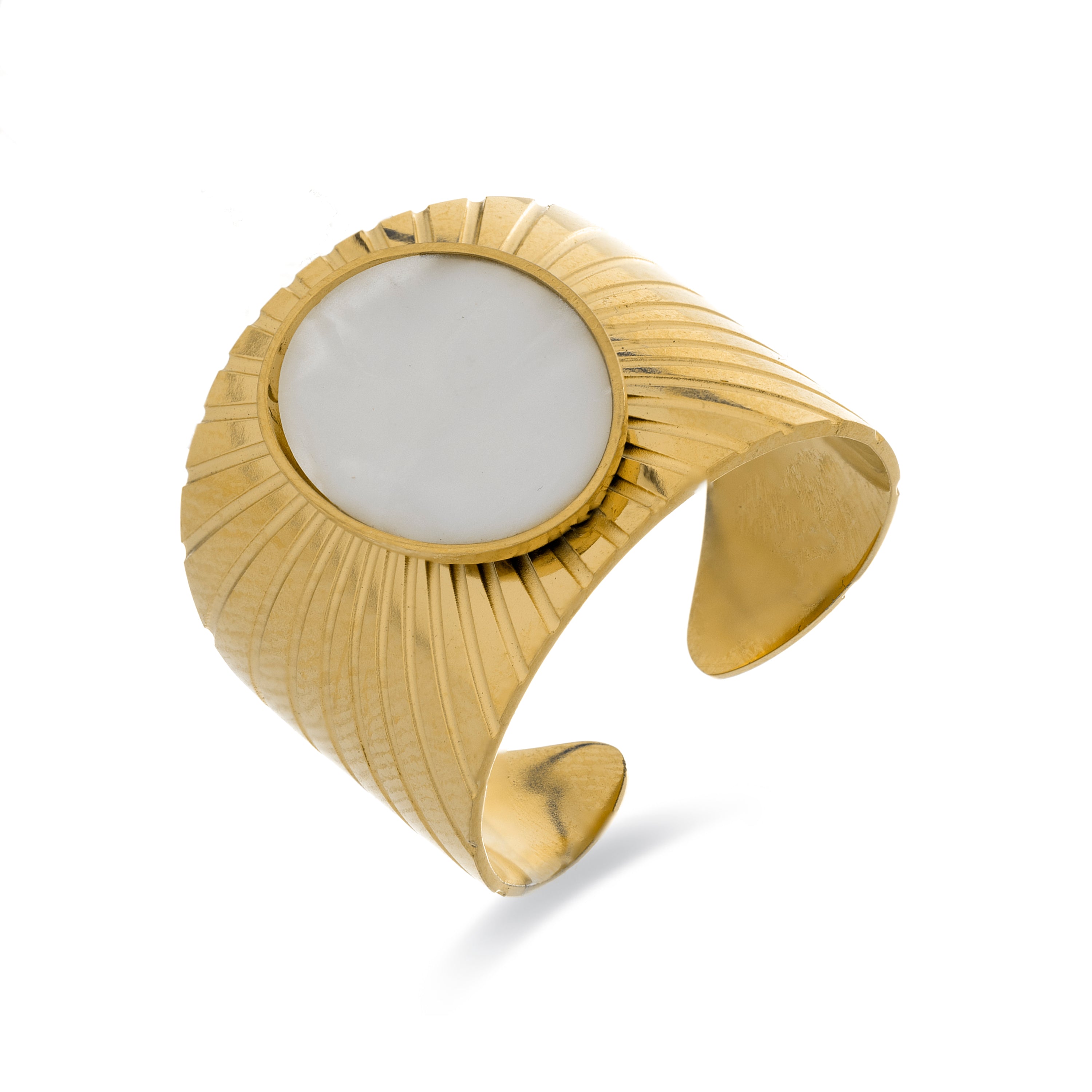 Anillo de Madreperla Blanca acabado en oro amarillo 18K - Anleh