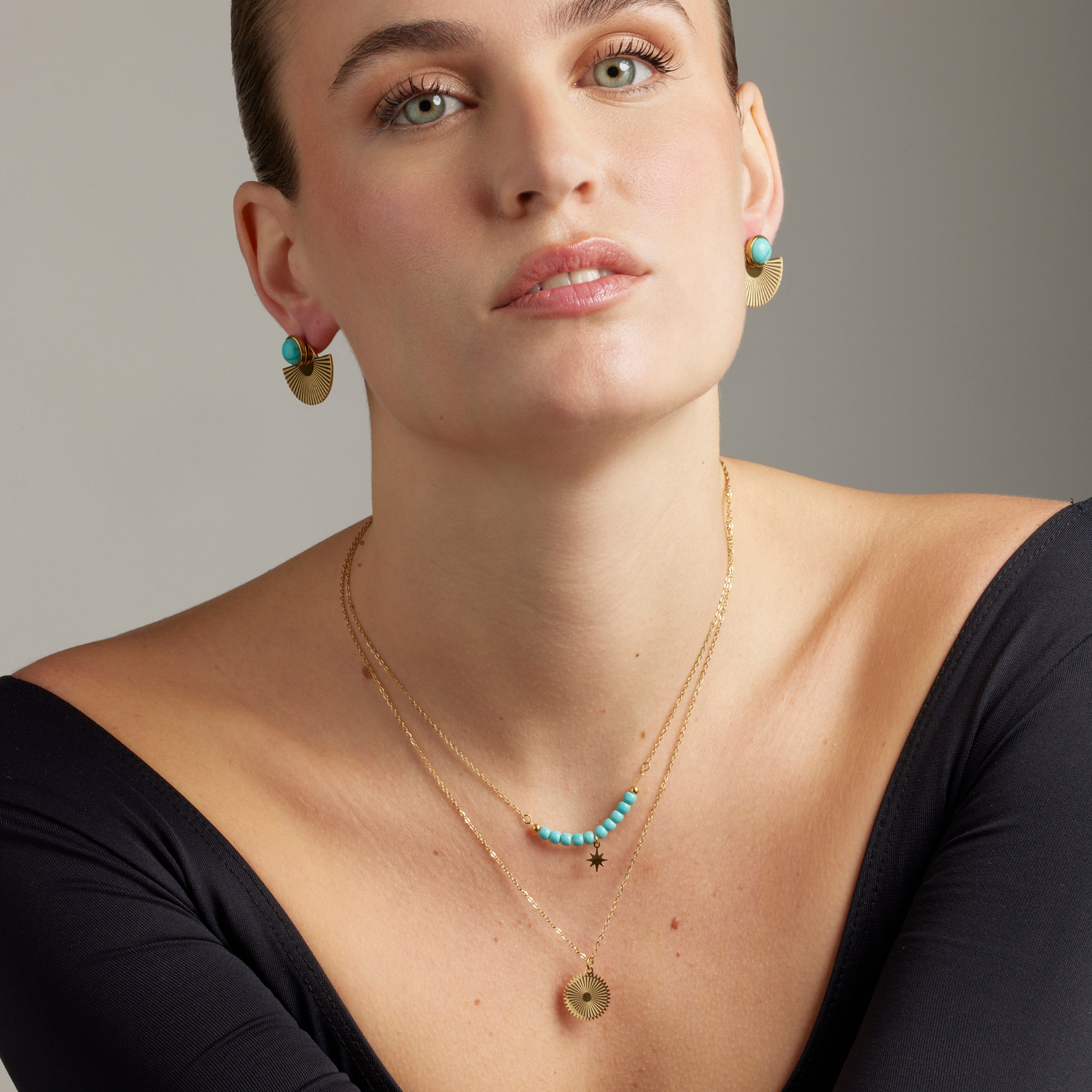 Collar de Turquesa acabado en oro amarillo 18K- Nanra