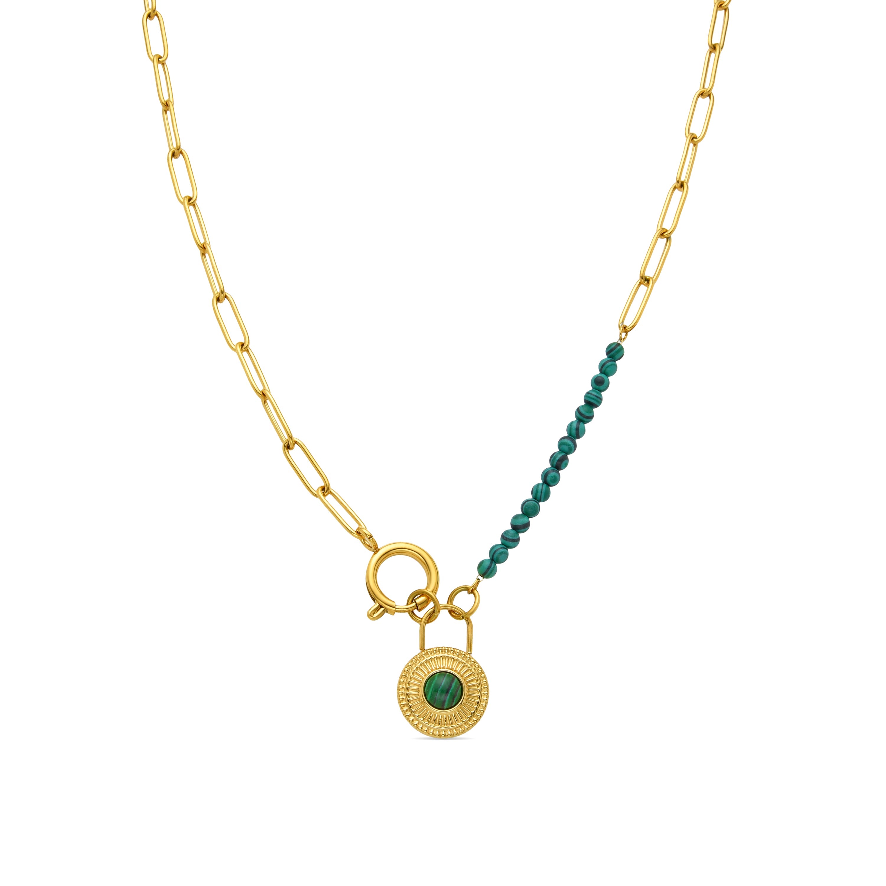 Collar de Malaquita acabado en oro amarillo 18K- Mossir