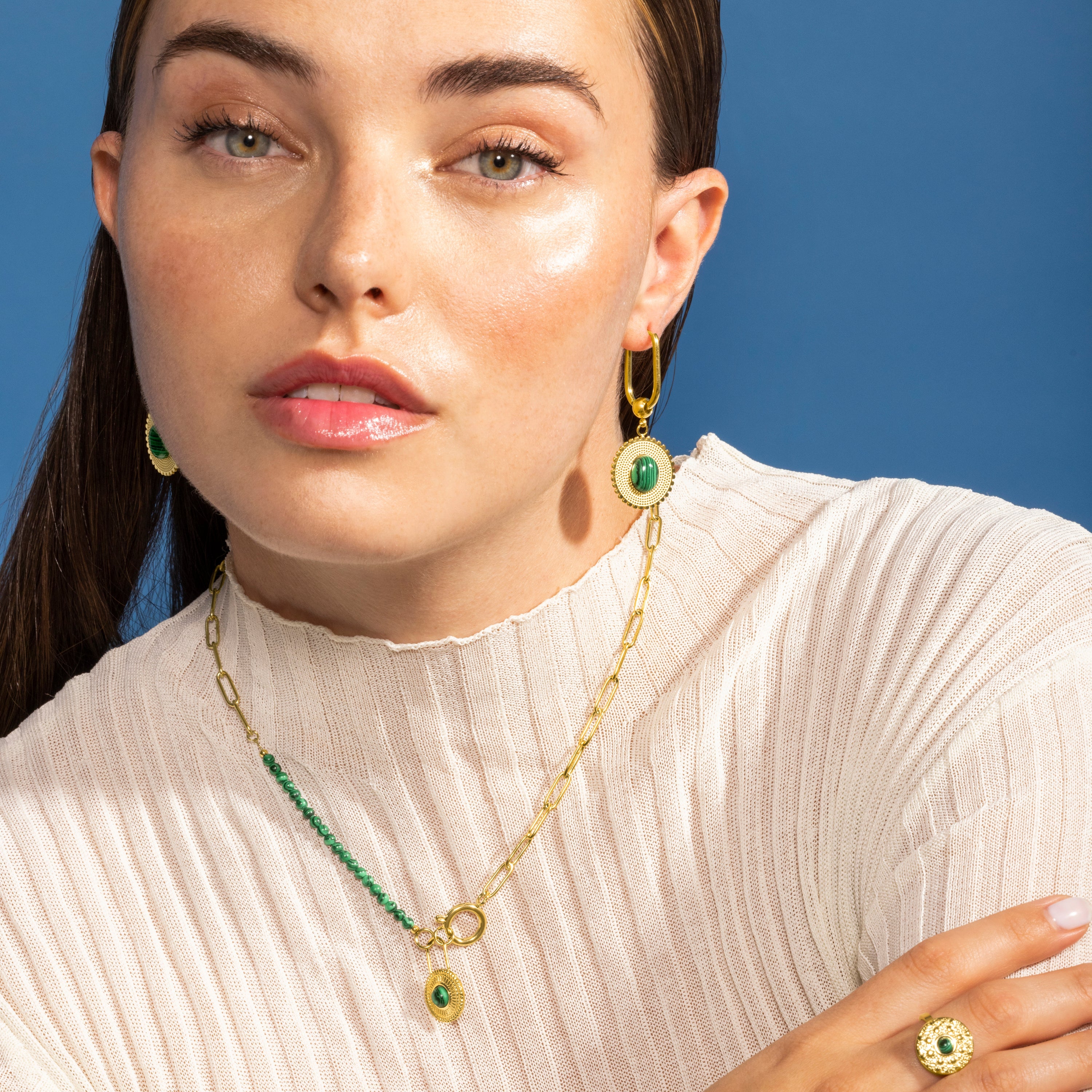 Collar de Malaquita acabado en oro amarillo 18K- Mossir