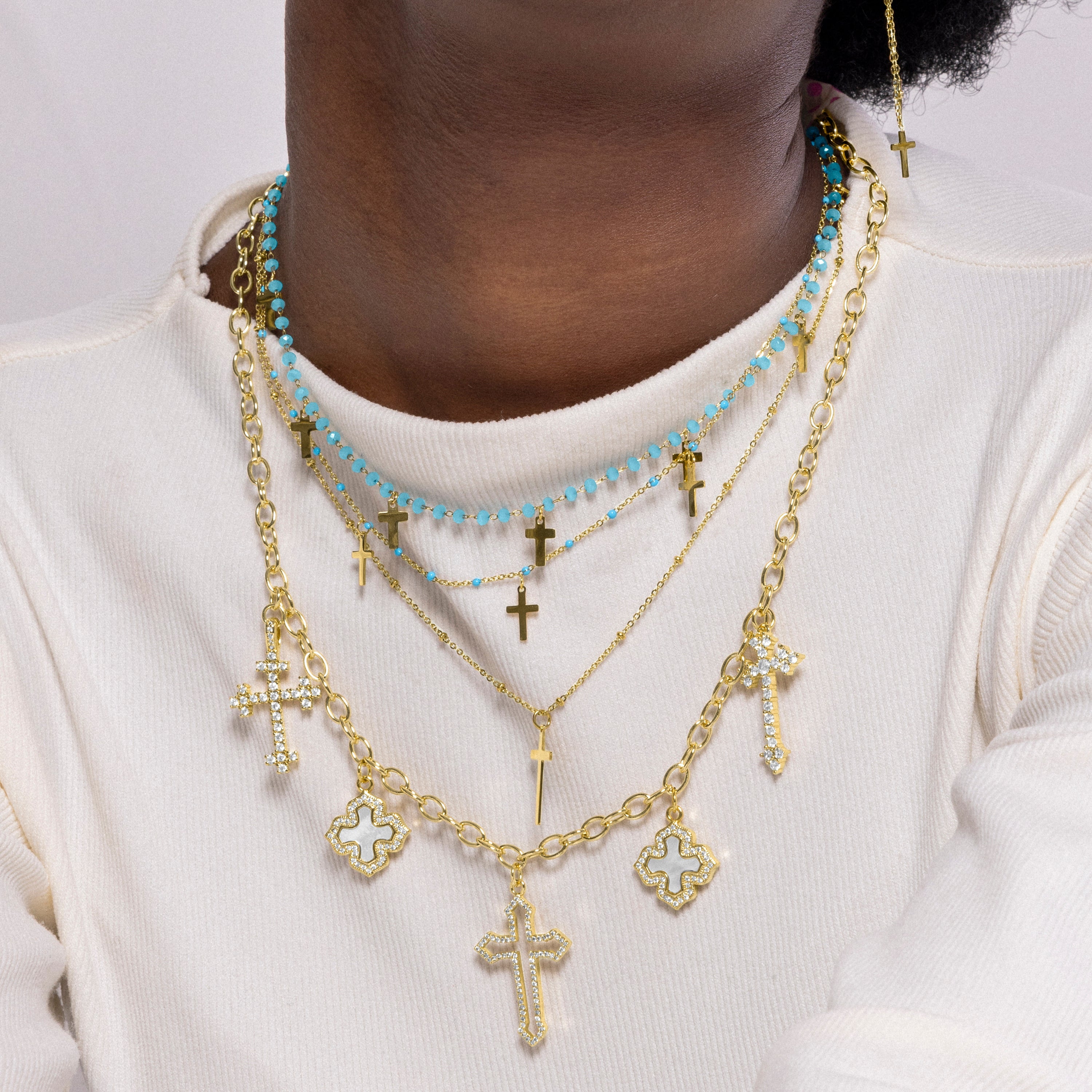 Halskette aus blauem Kristall mit 18K Gelbgold-Finish - Dersu