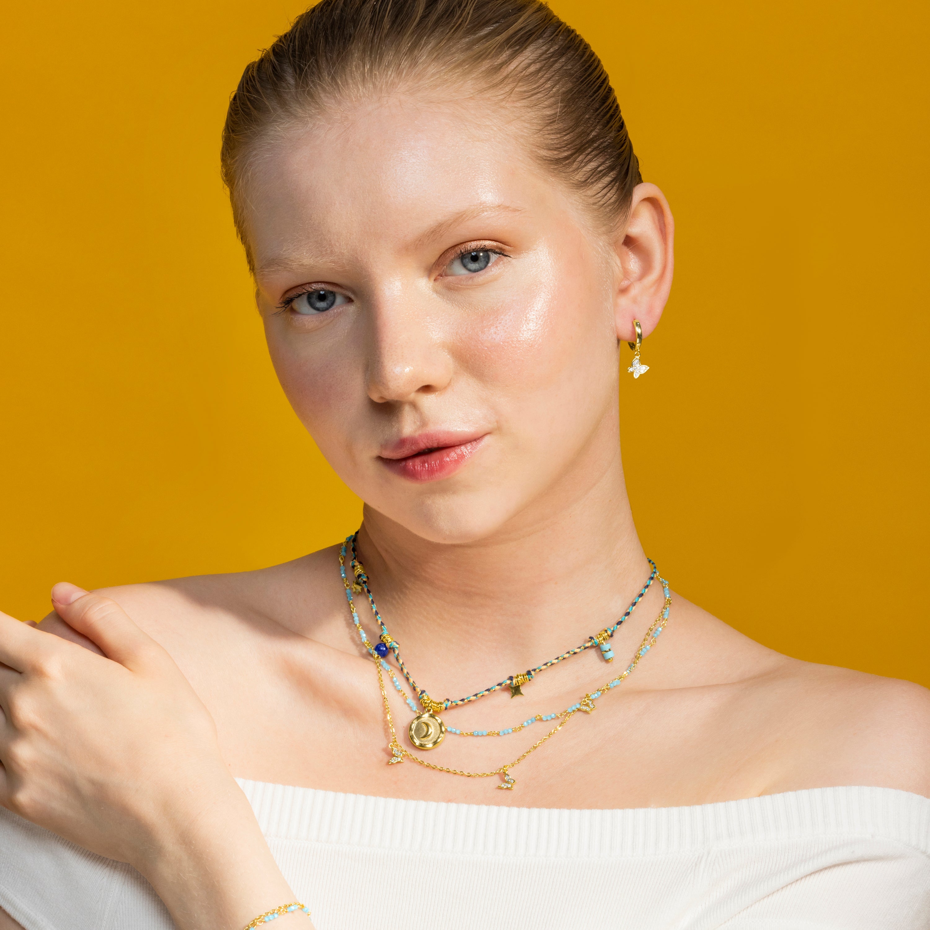 Collana con Cristallo Blu Scuro finitura oro 18k - Liskel