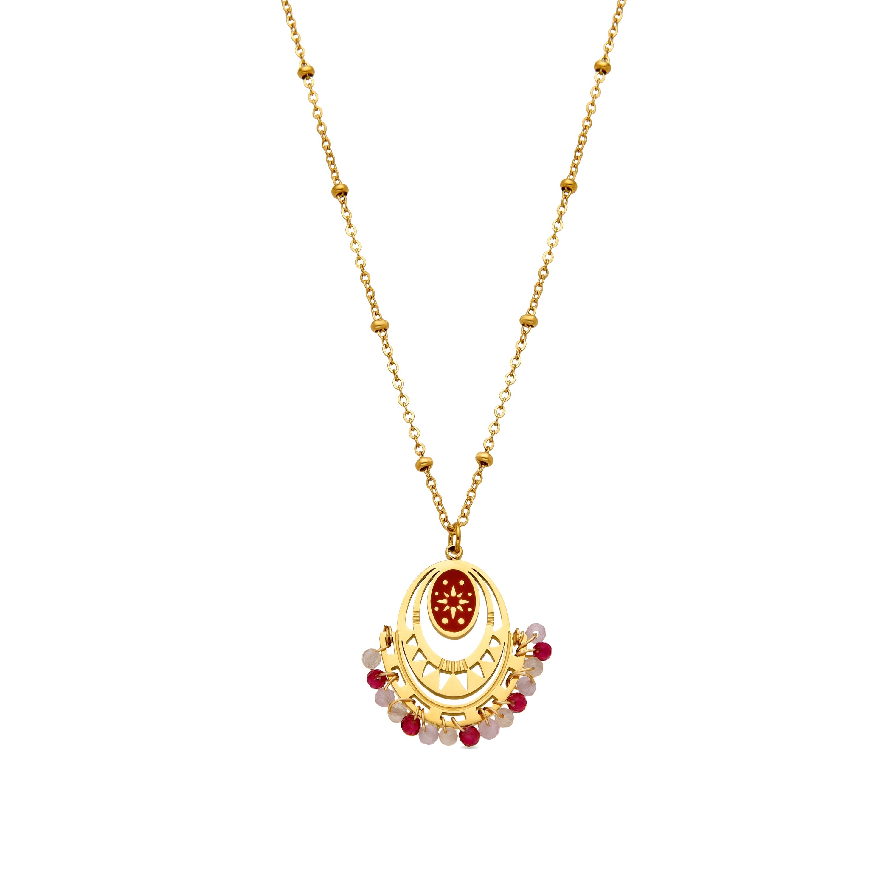 Collier avec cristal rouge finition or 18k - Moku