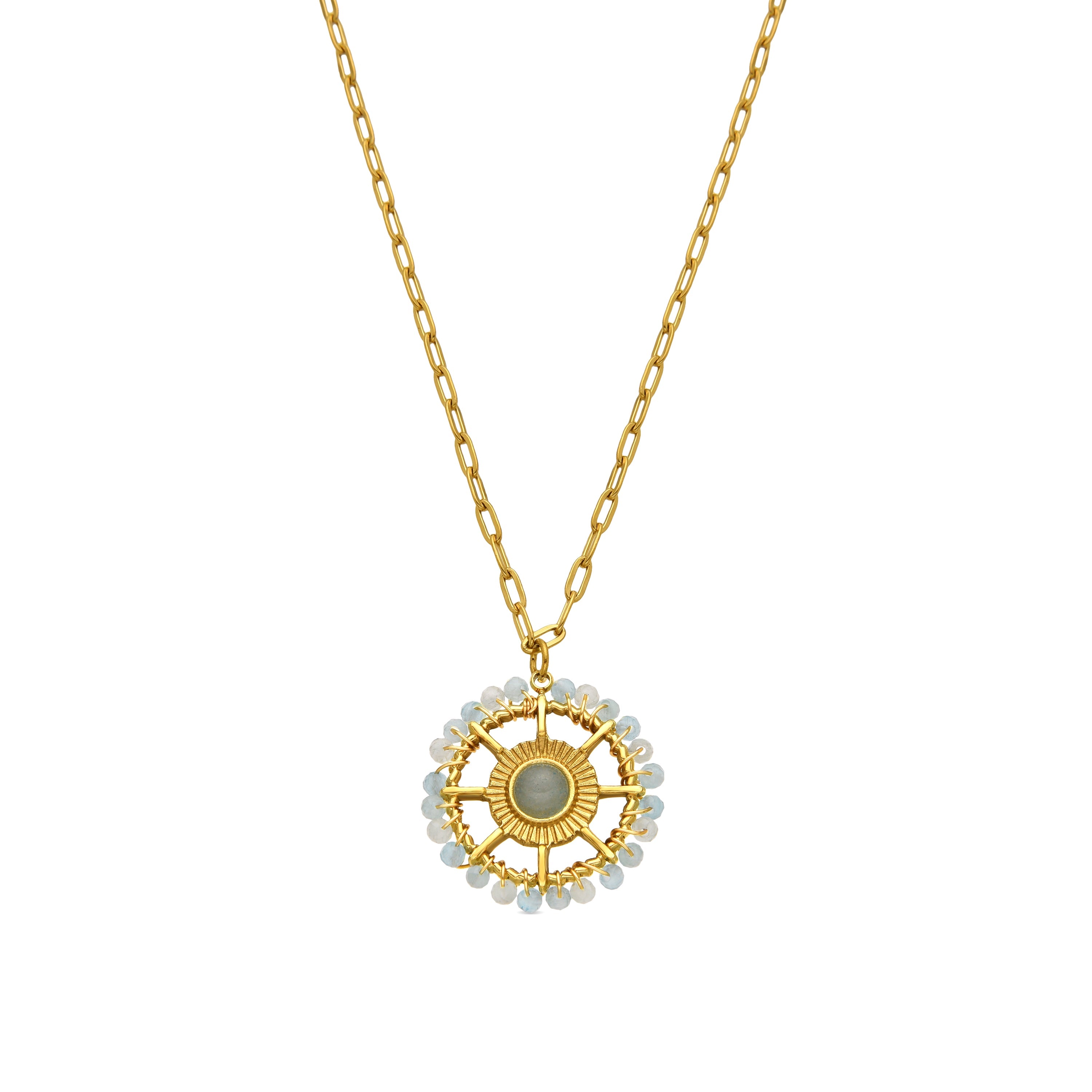 Collier avec cristal bleu finition or 18k - Yakde