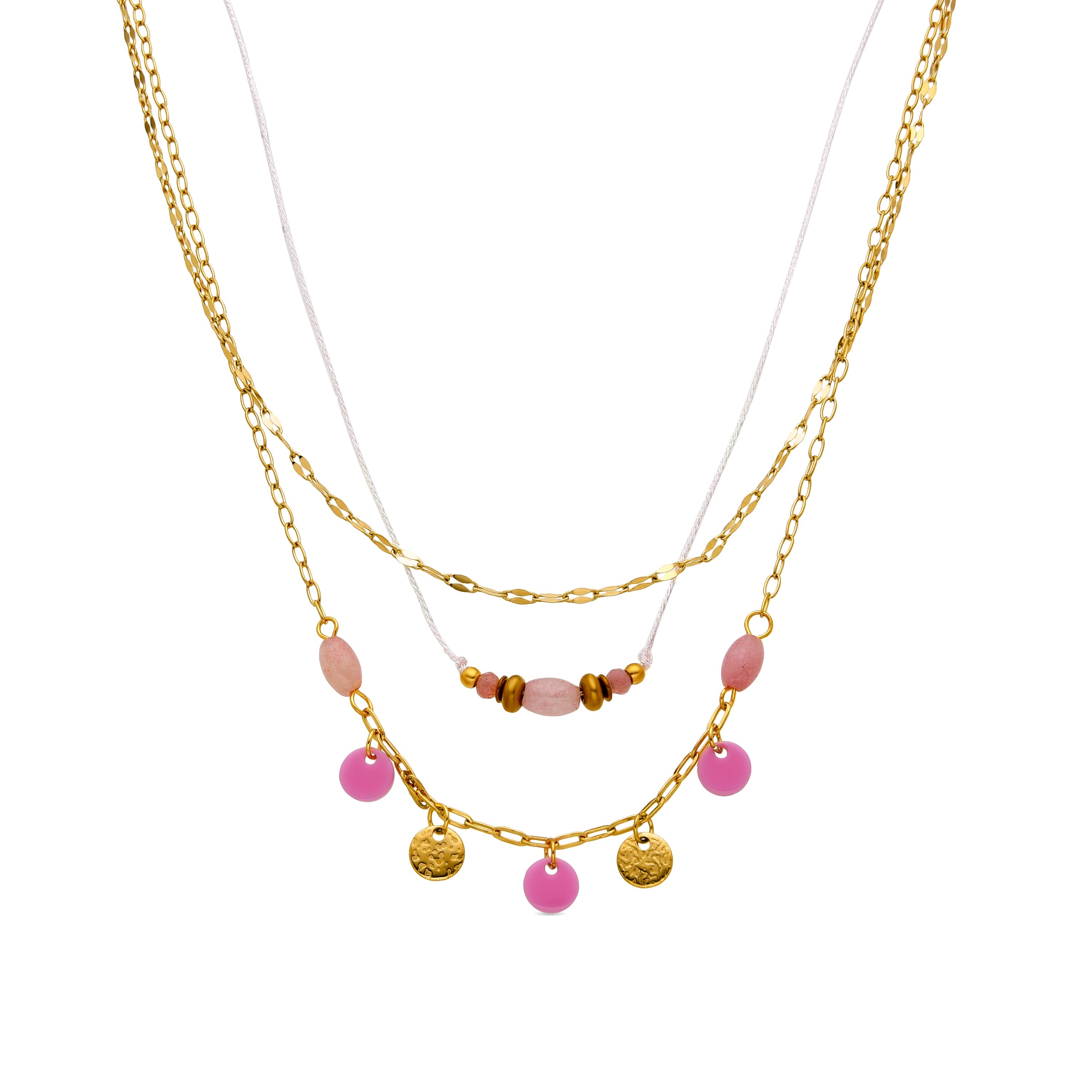 Collier en Quartz Rose finition or 18k - Omlia