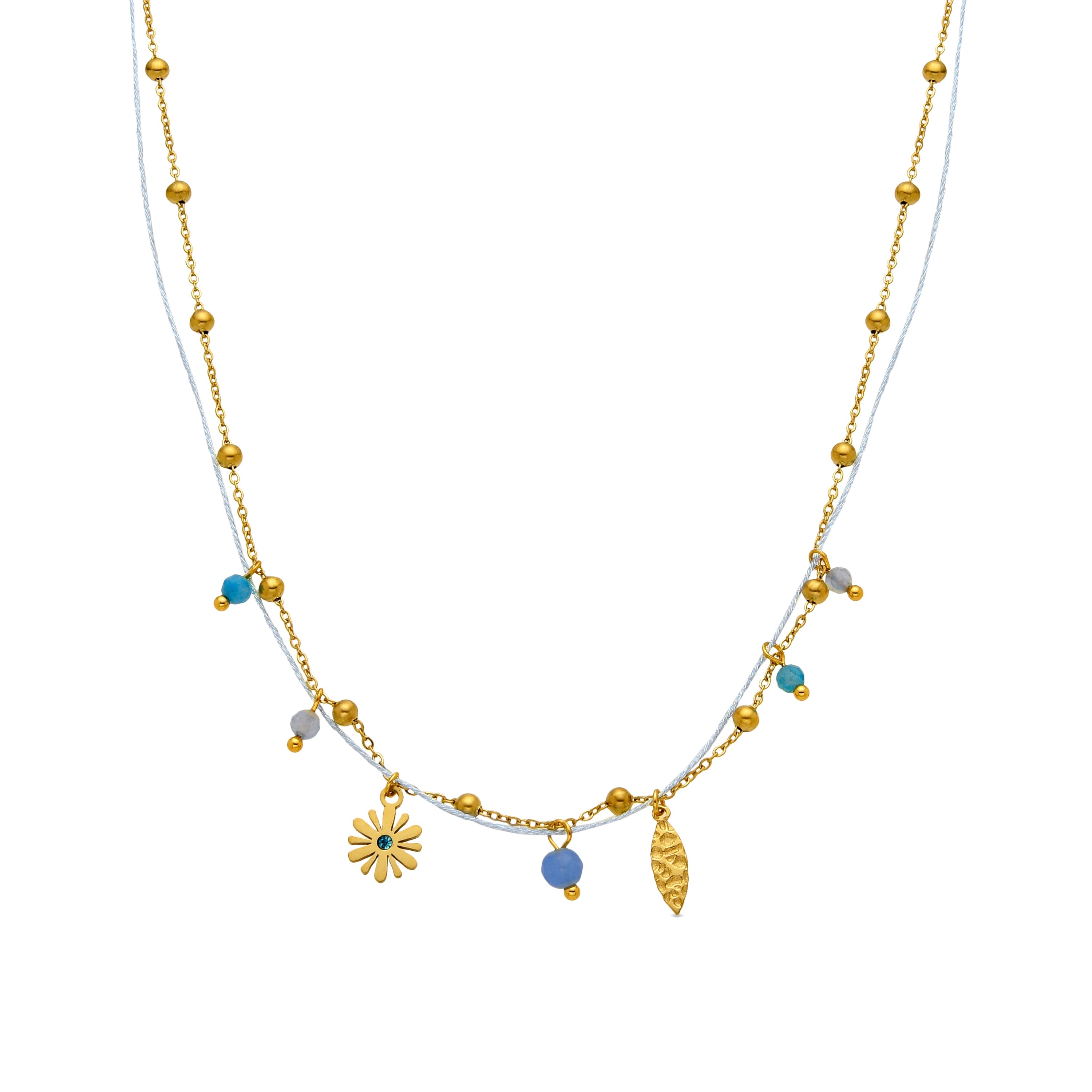 Collier avec cristal bleu finition or 18k - Thase