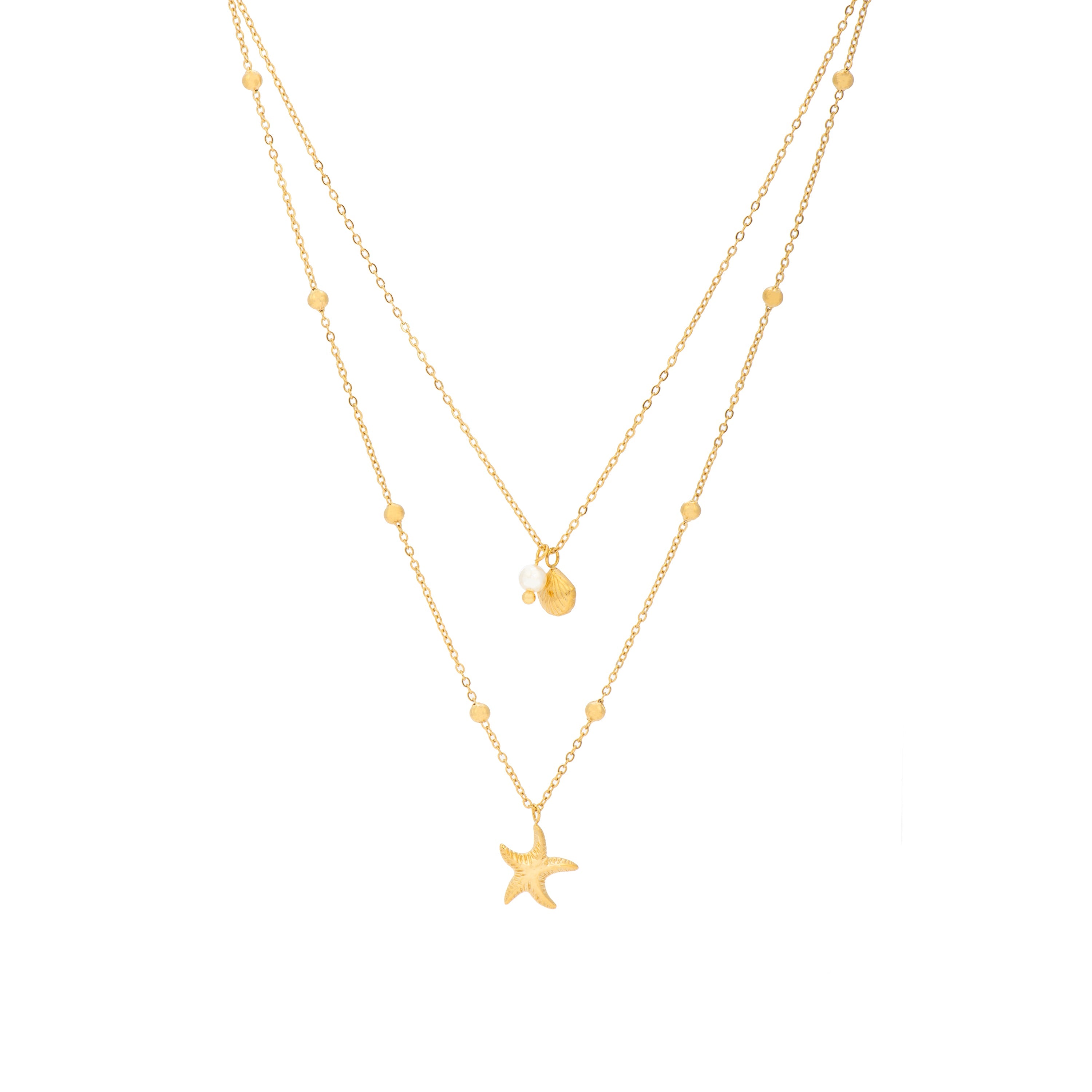 18k Yellow Gold Finished Necklace with White Pearl - Stik