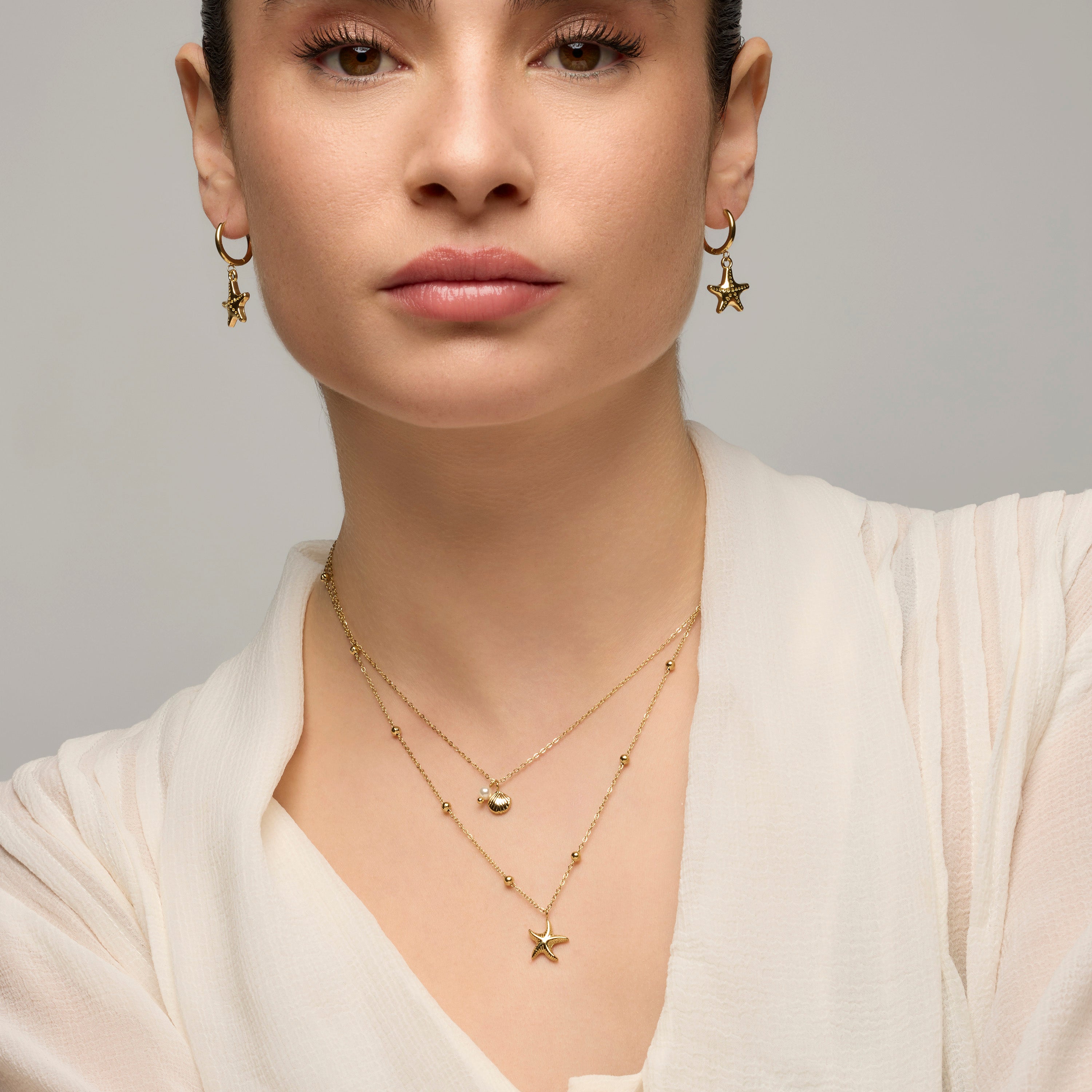 18k Yellow Gold Finished Necklace with White Pearl - Stik
