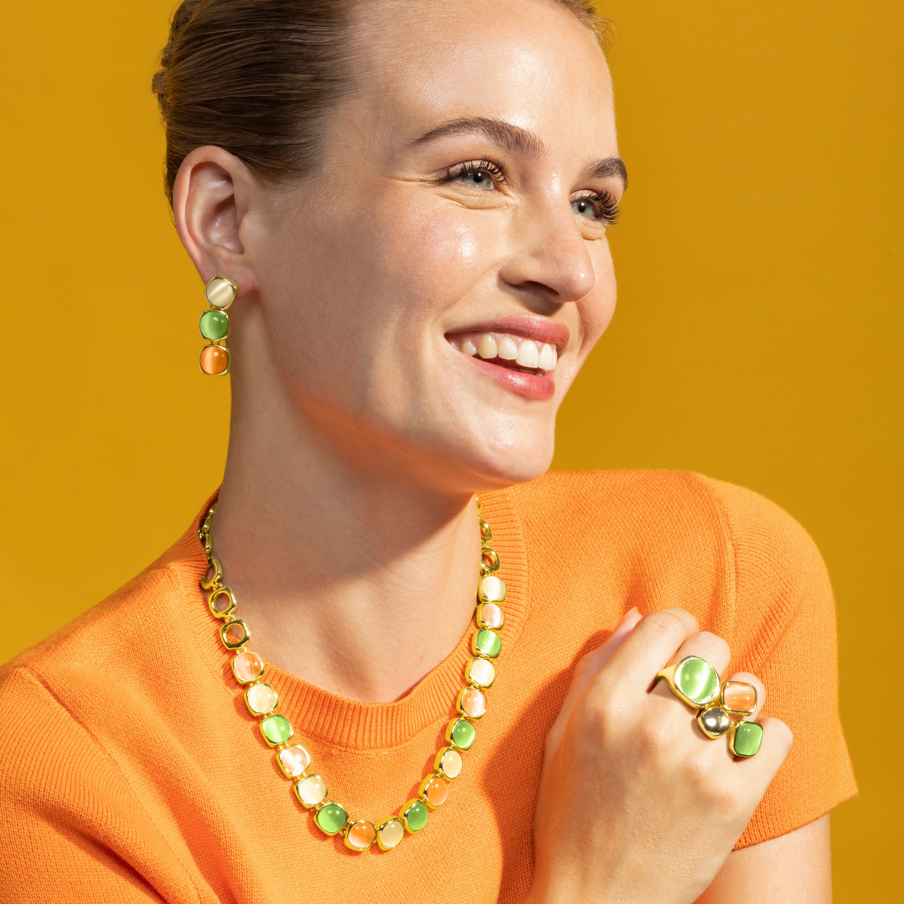 Collier avec Oeil de Chat Multicolore finition or 18k - Shureo