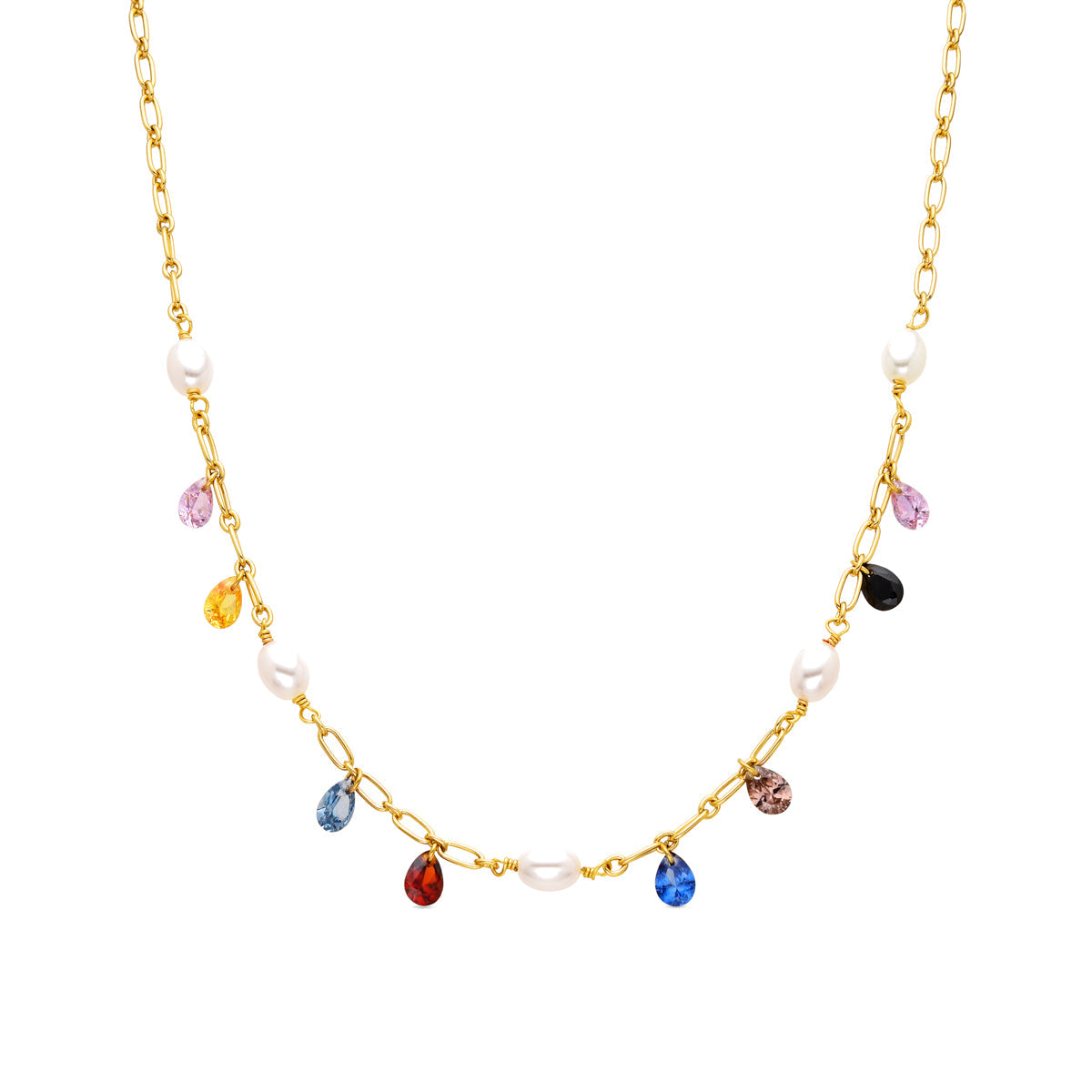 Collier avec Perle Blanche finition or 18k - Lalxy