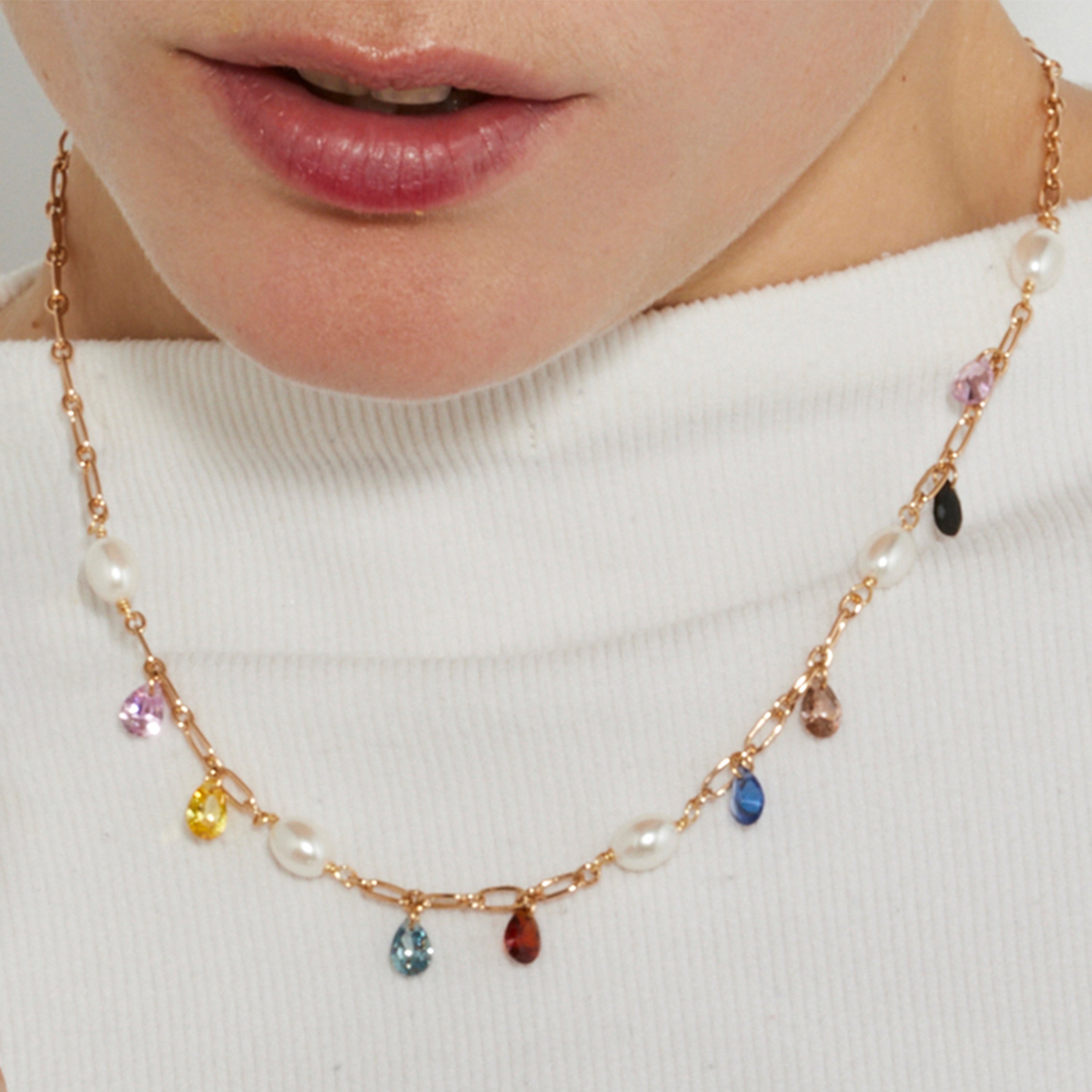 Collier avec Perle Blanche finition or 18k - Lalxy