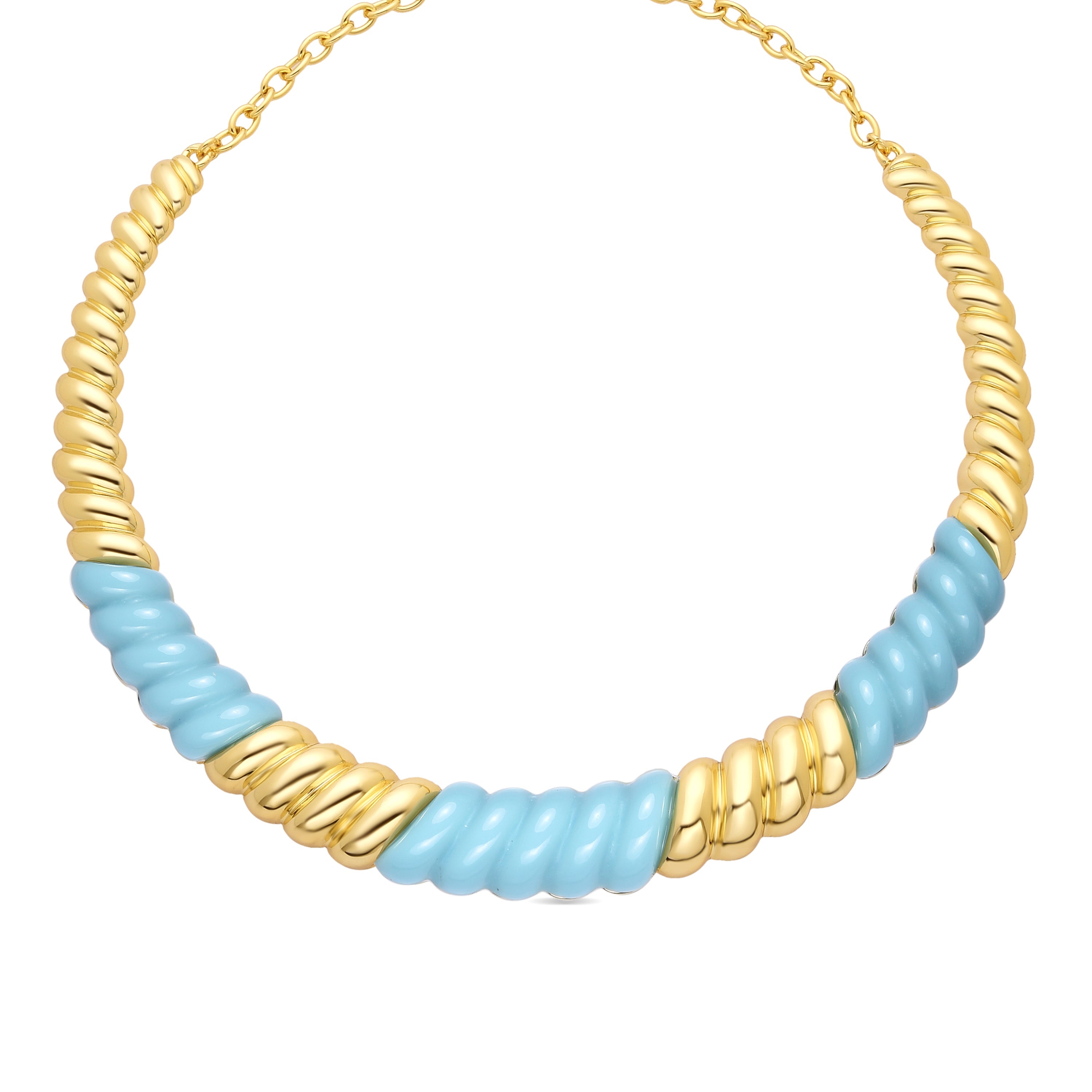 18k Yellow Gold Finished Necklace and Blue Resin - Rawil
