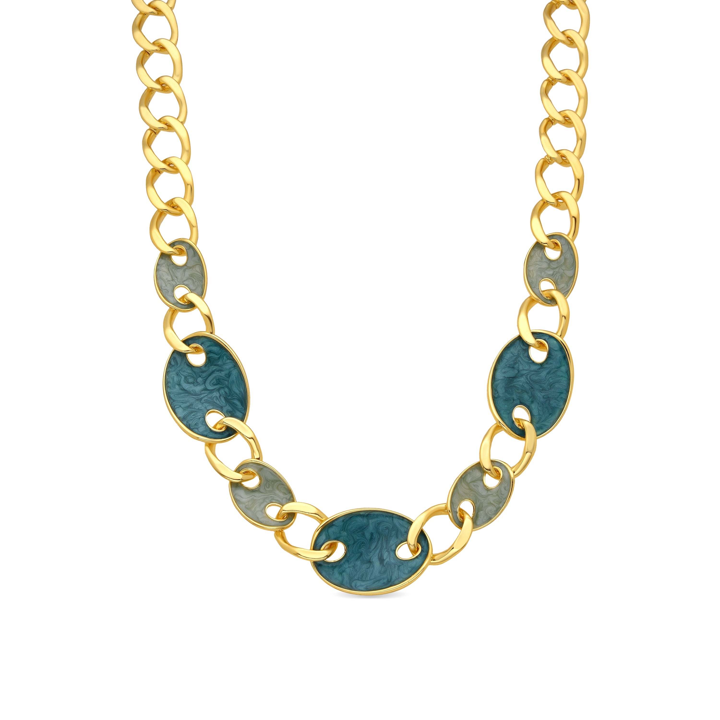 18k Yellow Gold Finished Necklace and Blue Lacquer - Makan