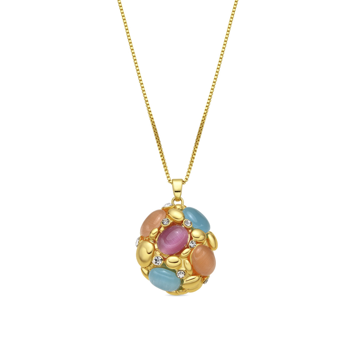 Collar Shyal de Ojo de Gato Multicolor acabado oro amarillo de 18k