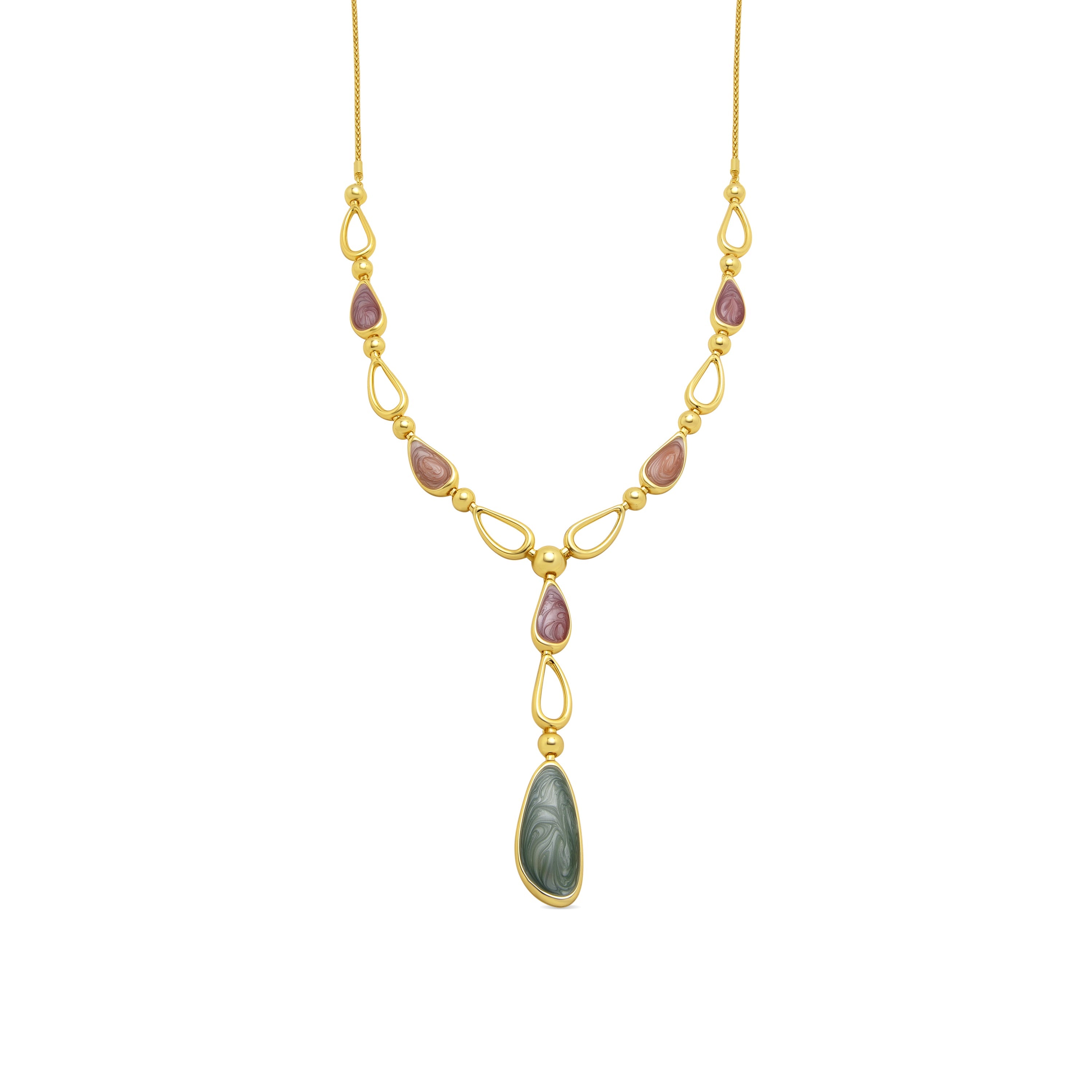 18k Yellow Gold Finished Necklace and Green Lacquer - Bolhy