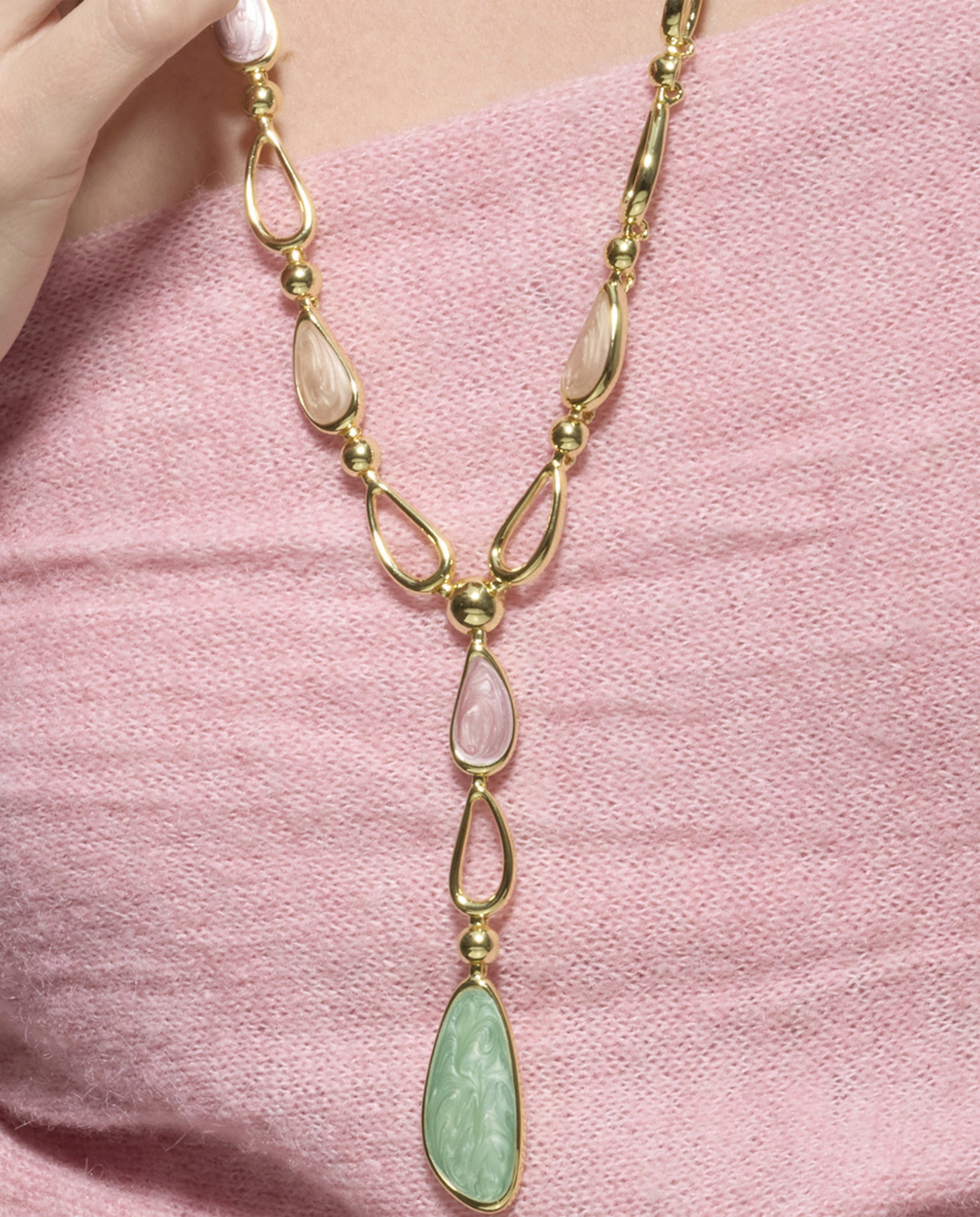 18k Yellow Gold Finished Necklace and Green Lacquer - Bolhy