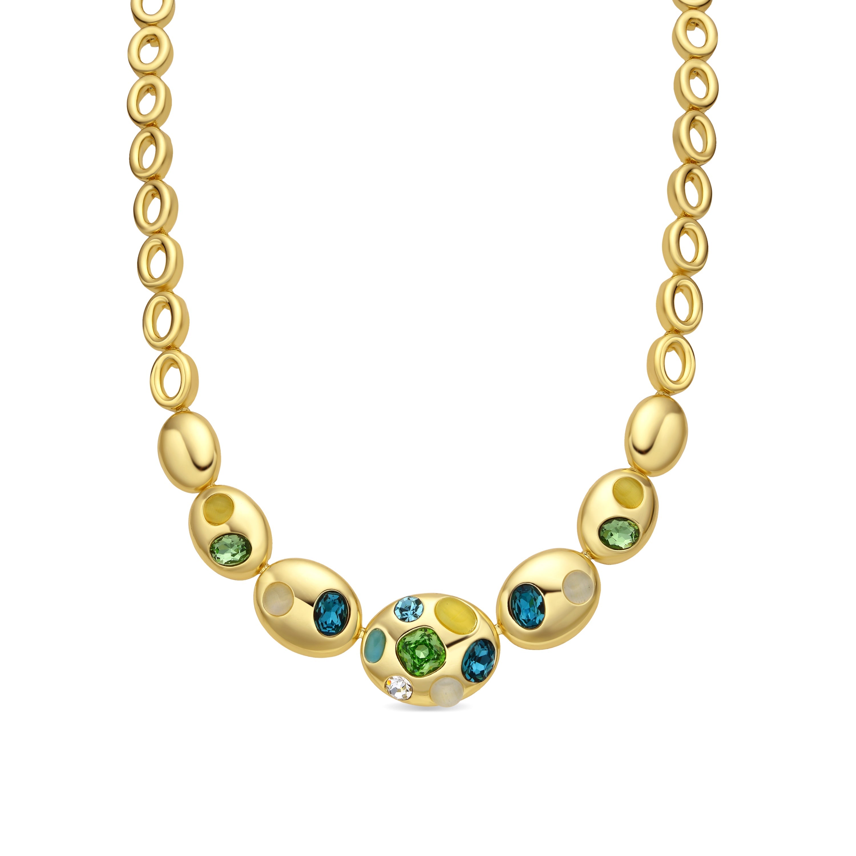 18k Yellow Gold Finished Necklace with Multicolor Crystal - Alik