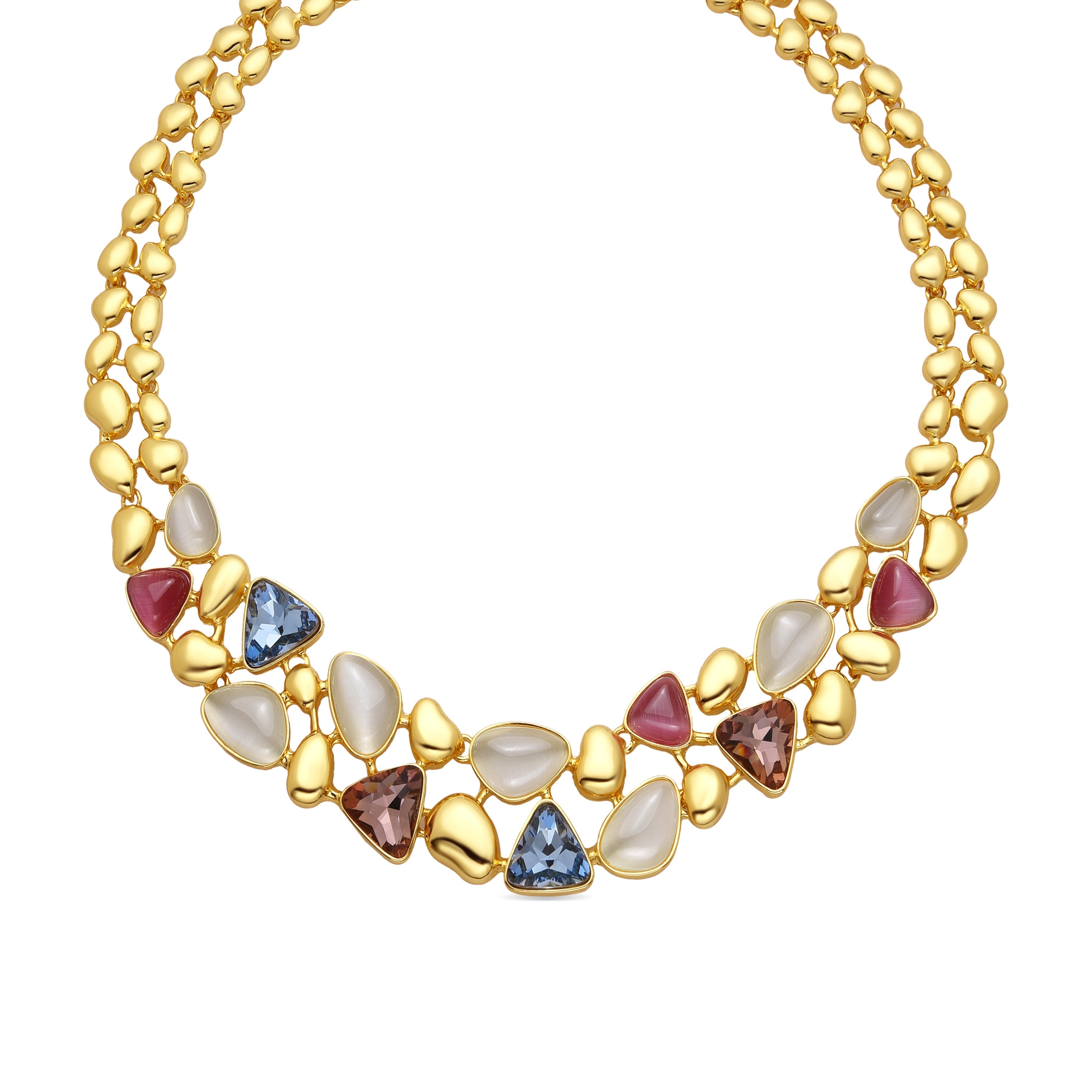 18k Yellow Gold Finished Necklace with Multicolor Crystal - Naxmo